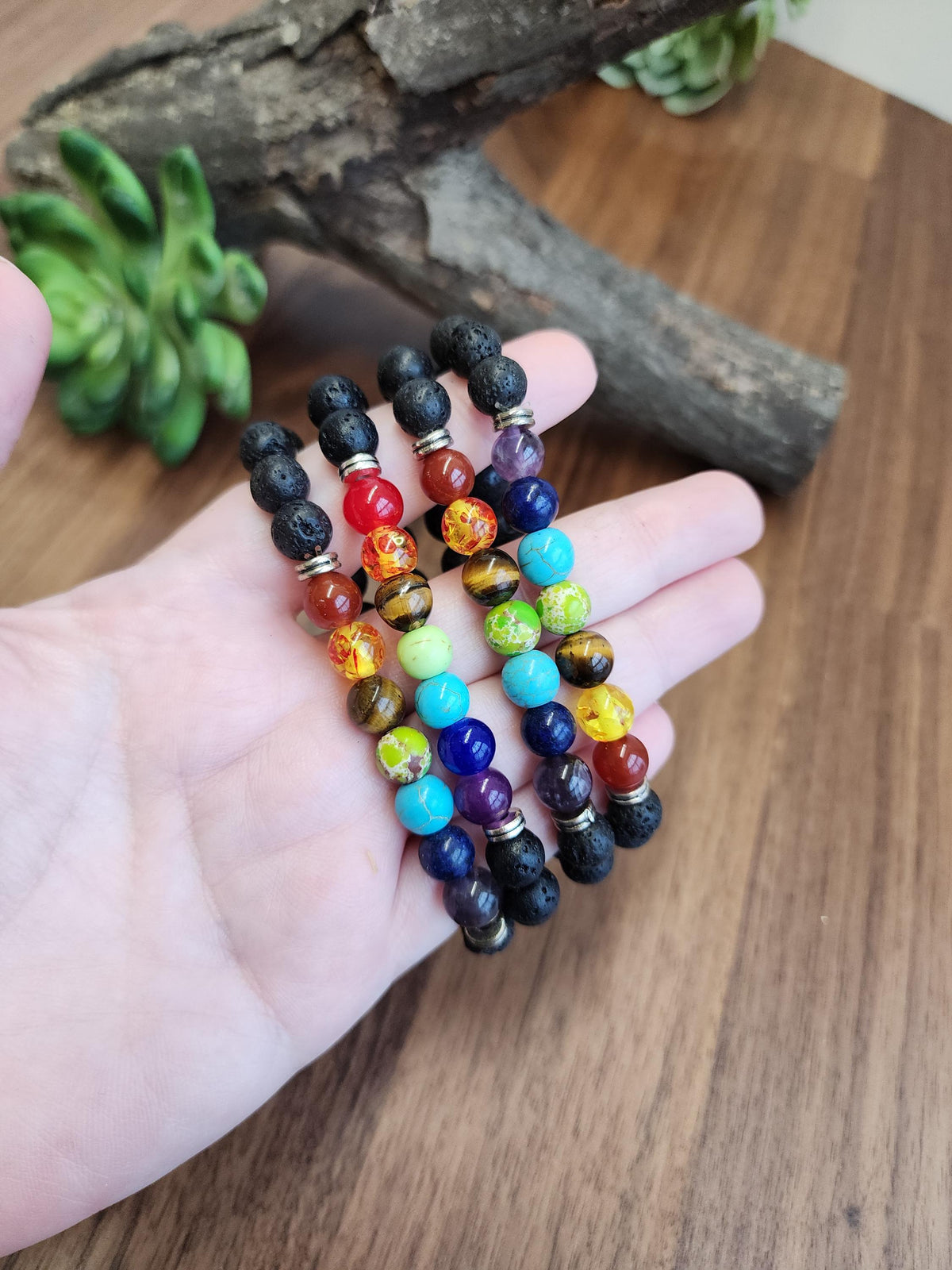 7 Chakra Bracelet: 8MM Lava Rock Crystal Beads | Rainbow Jewelry | Spiritual Yoga Meditation and Prayer Charm | ROYGBIV Wearable Art