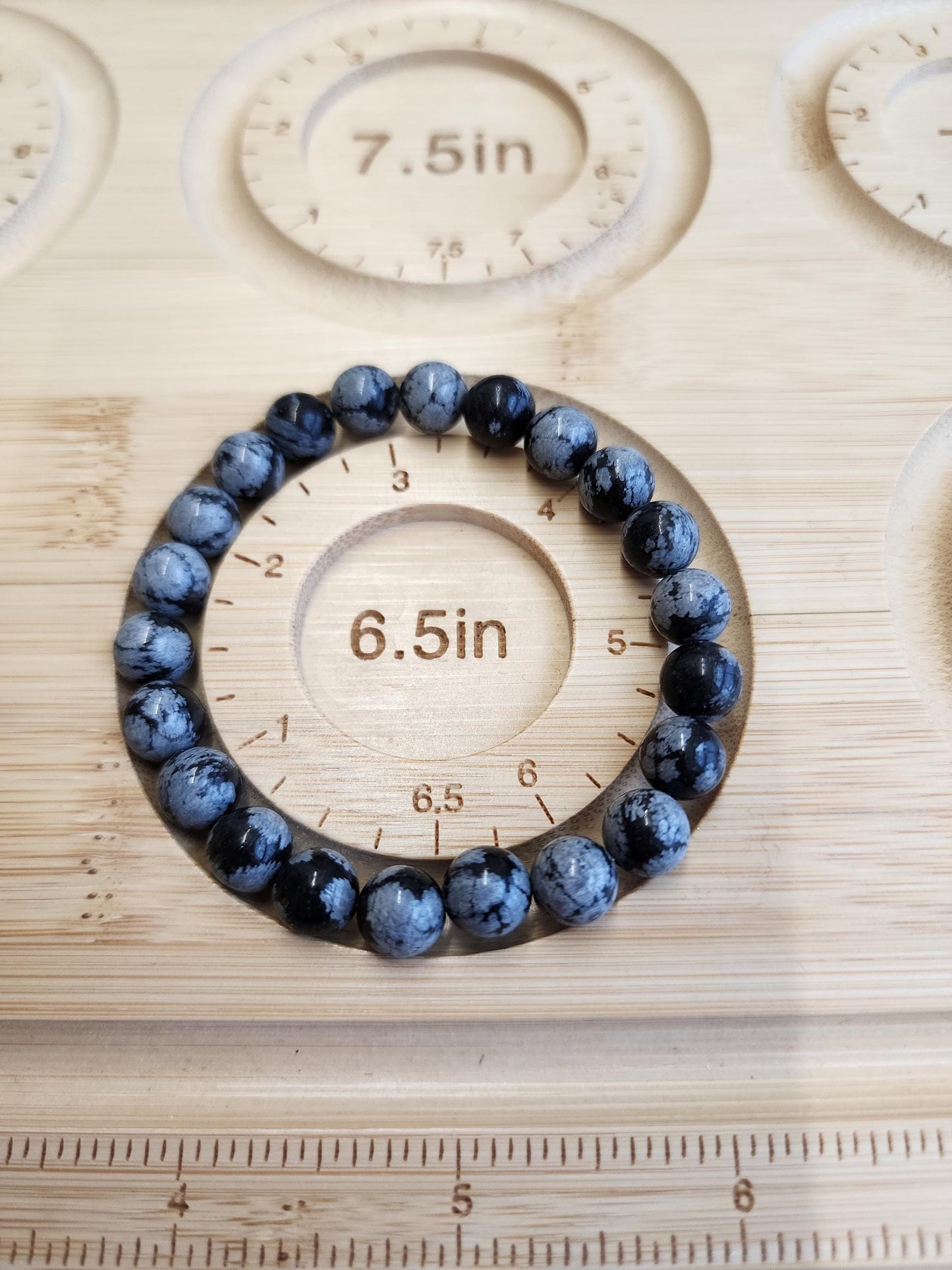 Snowflake Obsidian Bracelet | 8MM Black Crystal Beads with White Chrysanthemum Blooms | Gothic Gift for Women & Men | Matching Couple Idea