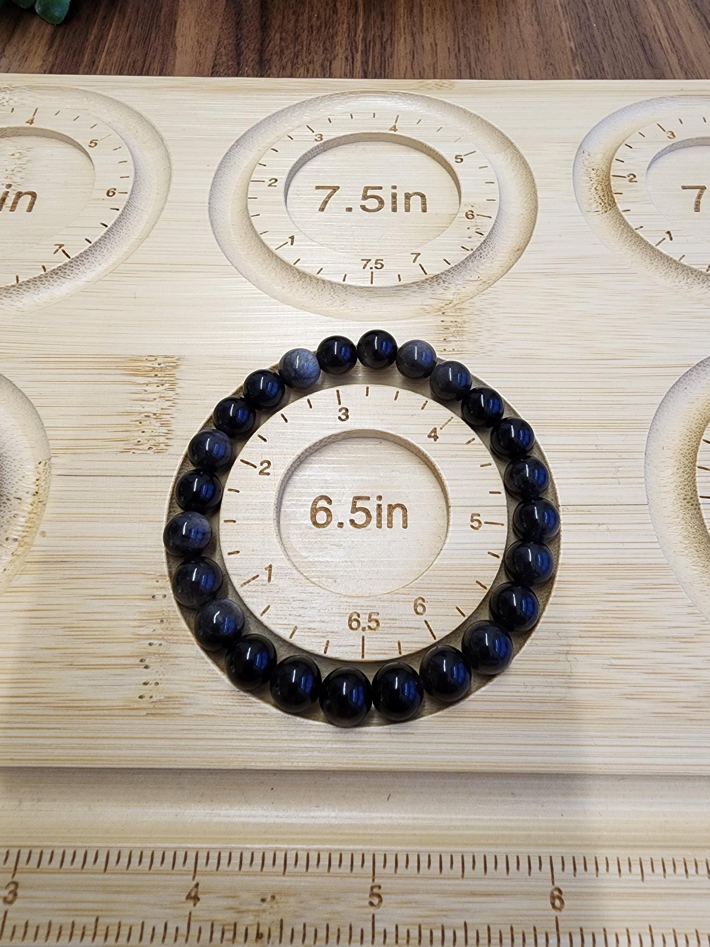 Silver Sheen Obsidian Bracelet: 8MM Natural Black Crystal Beads with Silver Gray Chatoyant Effect | Cool Gift for Rock Collectors Kids