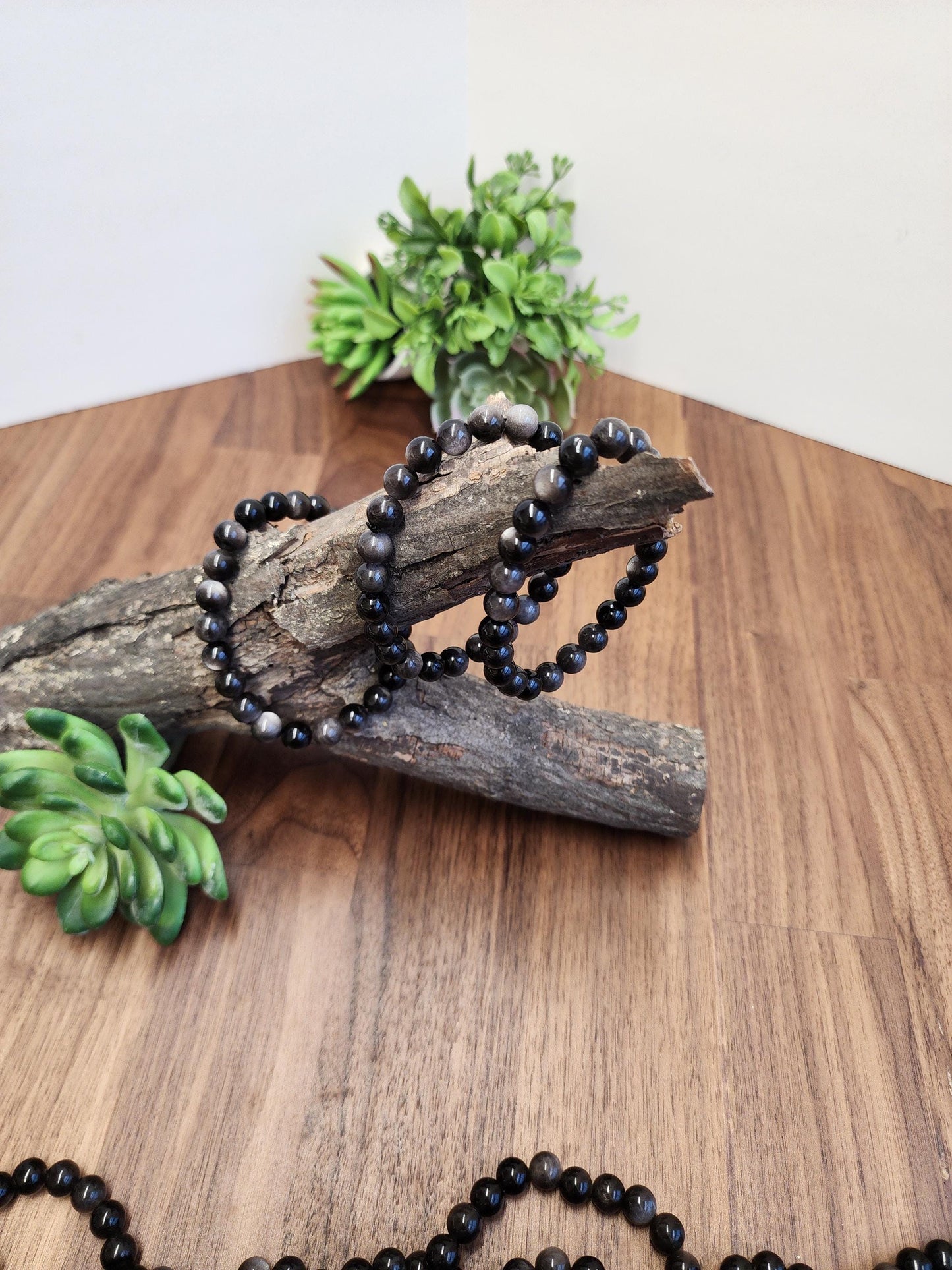 Silver Sheen Obsidian Bracelet: 8MM Natural Black Crystal Beads with Silver Gray Chatoyant Effect | Cool Gift for Rock Collectors Kids