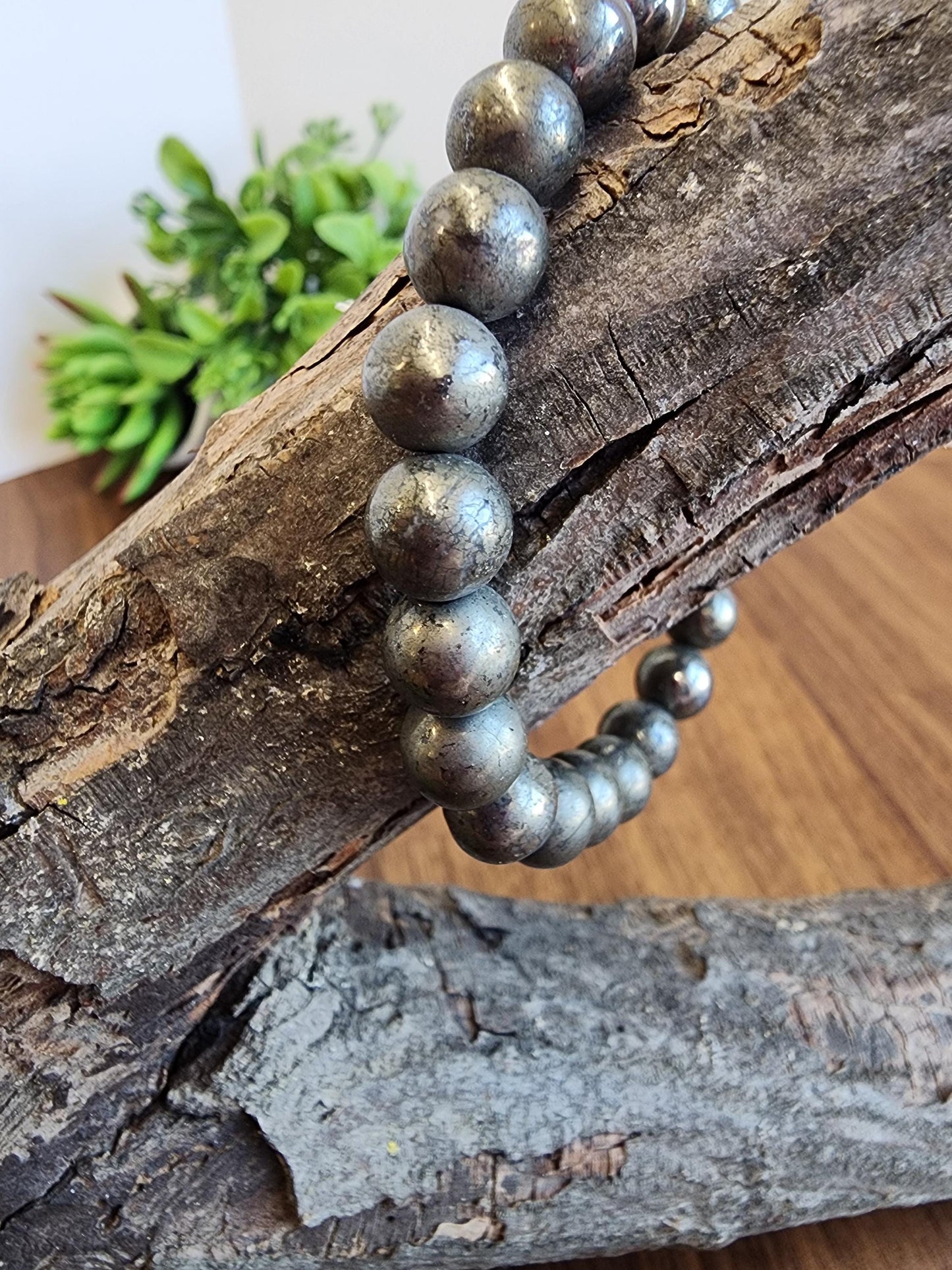 Pyrite (Fools Gold) Bracelet: 8MM Natural Crystal Beads | Subtle Golden Metalic Jewely