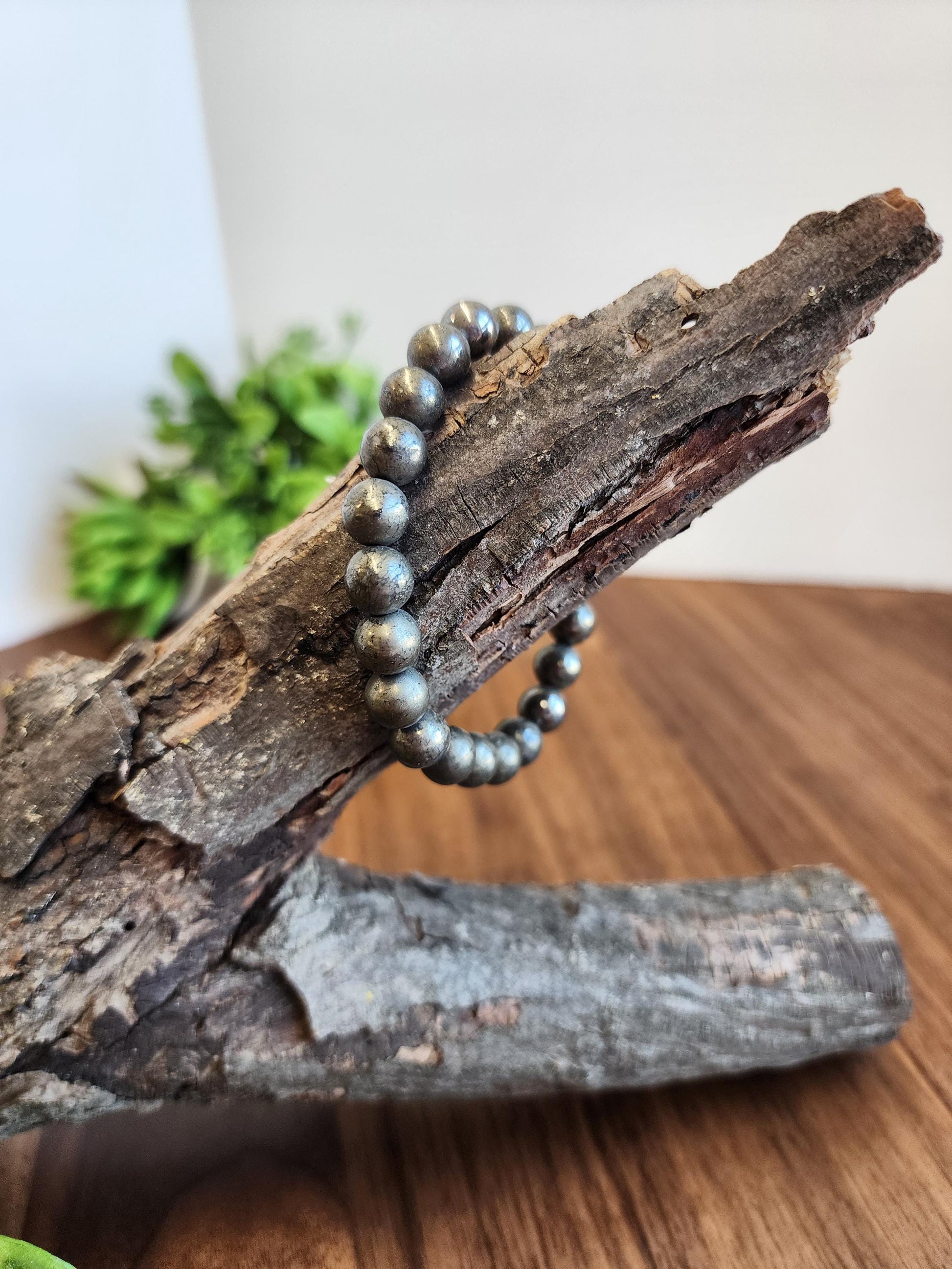 Pyrite (Fools Gold) Bracelet: 8MM Natural Crystal Beads | Subtle Golden Metalic Jewely