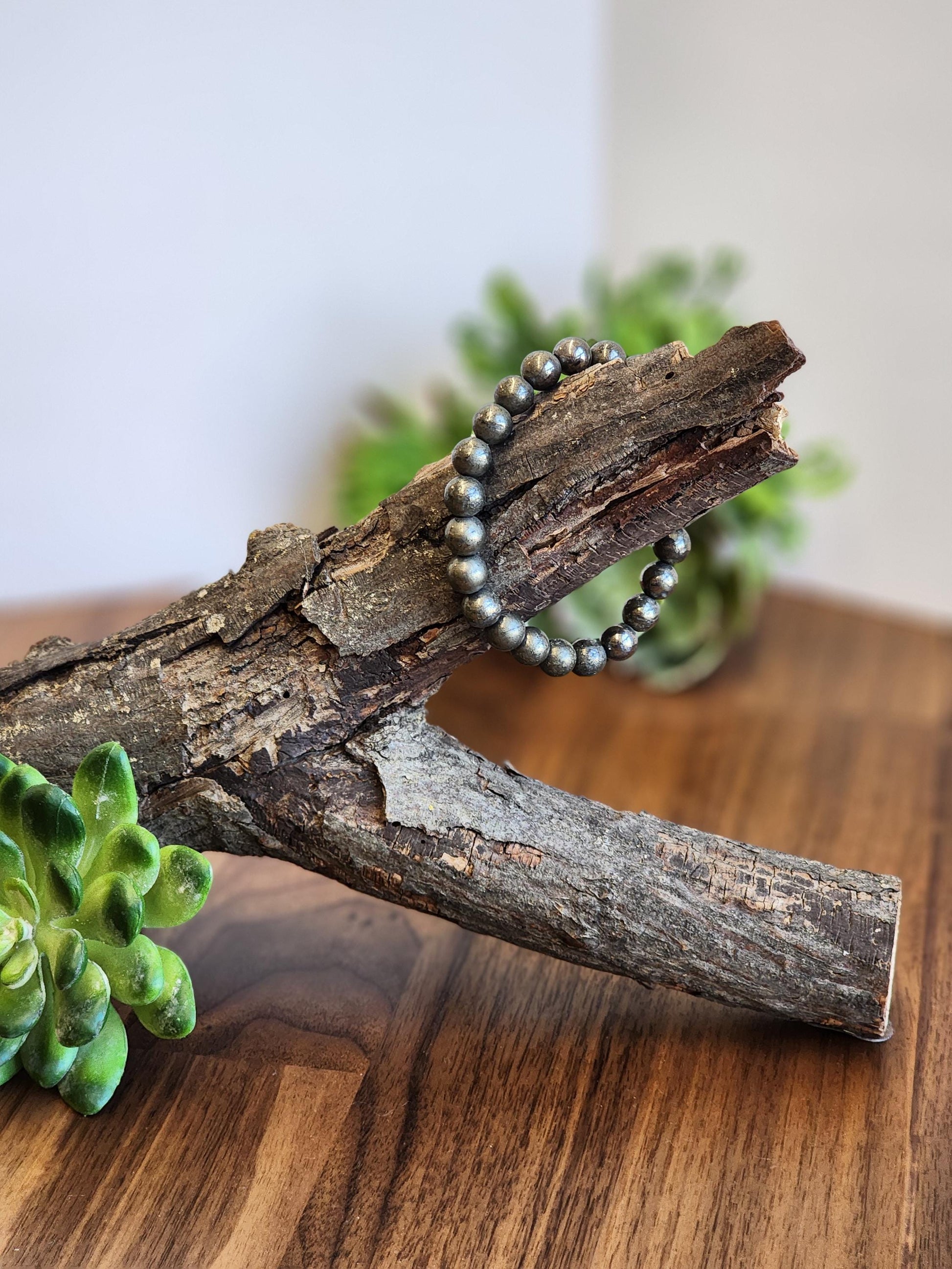 Pyrite (Fools Gold) Bracelet: 8MM Natural Crystal Beads | Subtle Golden Metalic Jewely
