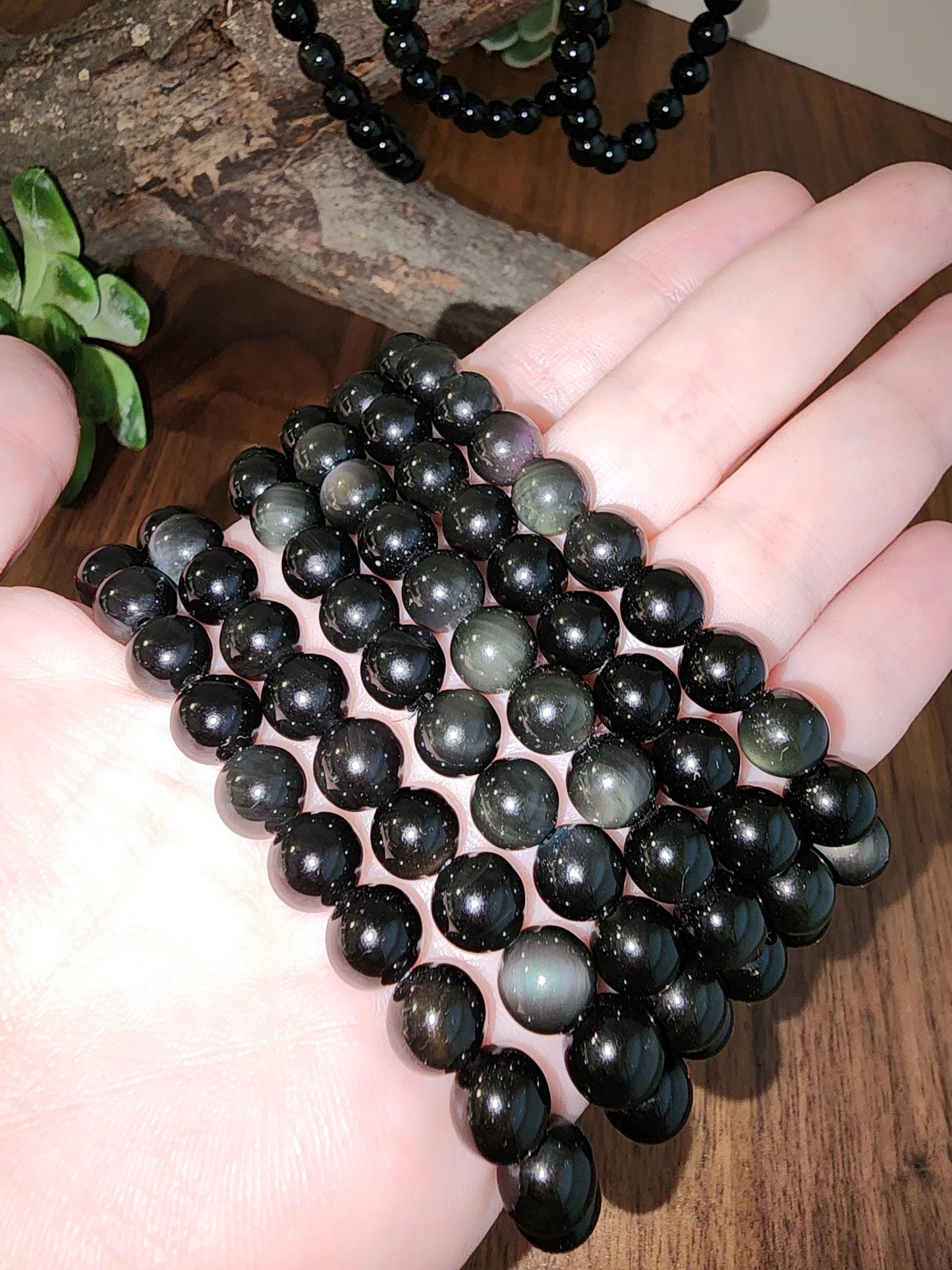 Rainbow Obsidian Bracelet: 8MM Natural Black Crystal Beads with Purple, Green Chatoyant Effect | Subtle LGBTQ+ Jewelry | Pride Couple's Gift