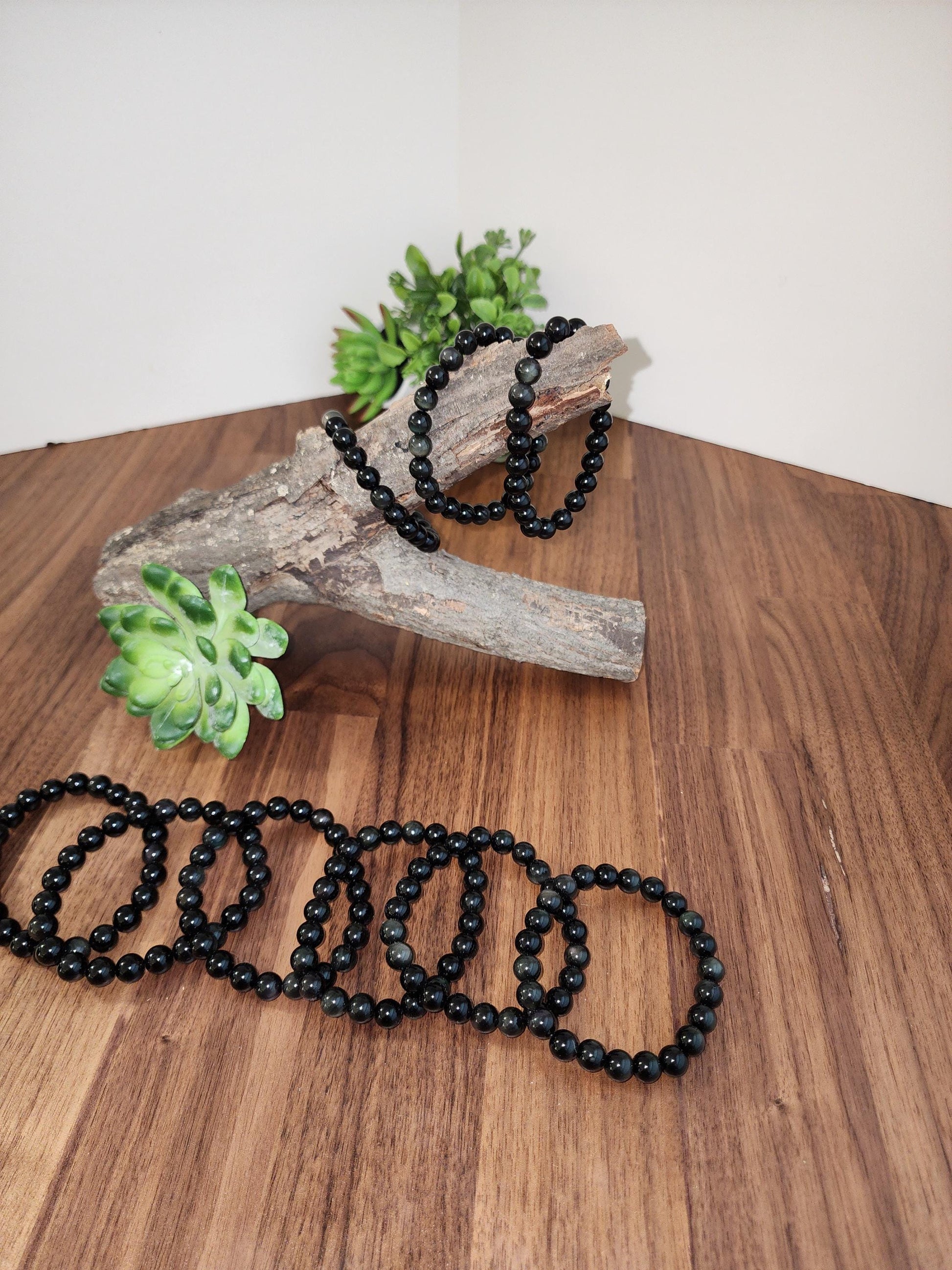 Rainbow Obsidian Bracelet: 8MM Natural Black Crystal Beads with Purple, Green Chatoyant Effect | Subtle LGBTQ+ Jewelry | Pride Couple's Gift