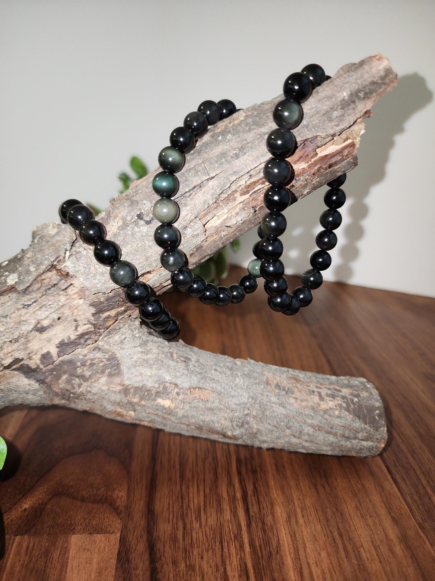 Rainbow Obsidian Bracelet: 8MM Natural Black Crystal Beads with Purple, Green Chatoyant Effect | Subtle LGBTQ+ Jewelry | Pride Couple's Gift