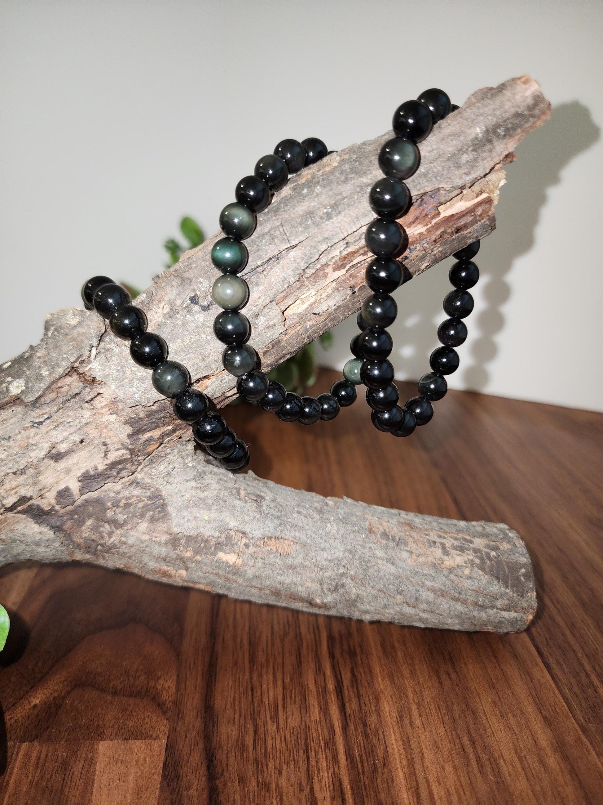 Rainbow Obsidian Bracelet: 8MM Natural Black Crystal Beads with Purple, Green Chatoyant Effect | Subtle LGBTQ+ Jewelry | Pride Couple's Gift