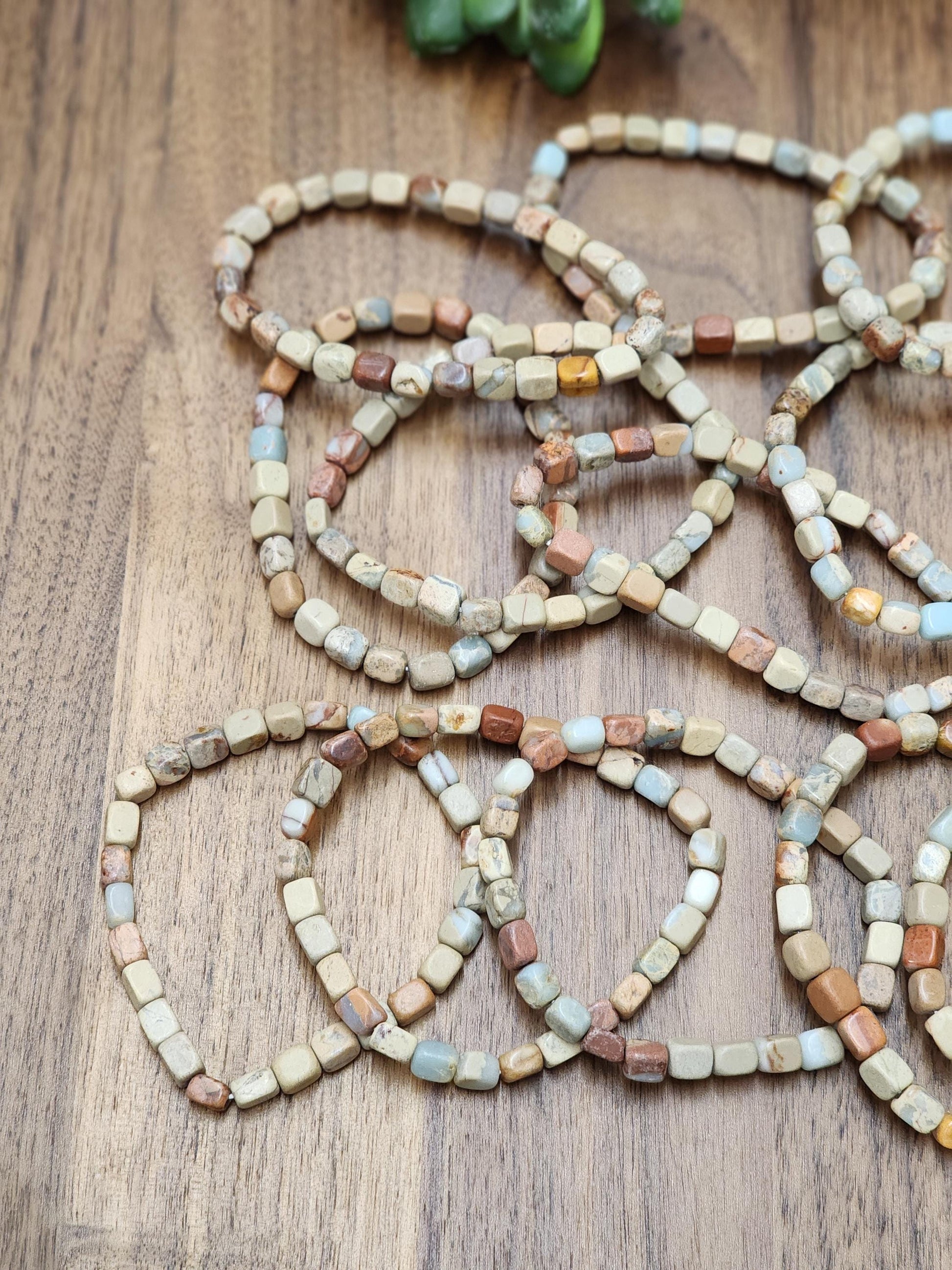Aqua Terra Jasper Bracelet: Nugget Style 5-8mm Beads | Arizona Serpentine | Seen in Sedona Sunrise Crystal Confetti