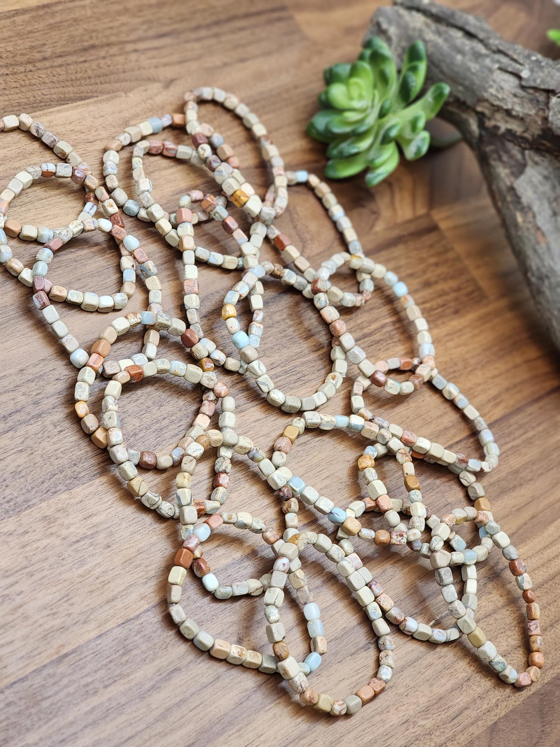 Aqua Terra Jasper Bracelet: Nugget Style 5-8mm Beads | Arizona Serpentine | Seen in Sedona Sunrise Crystal Confetti