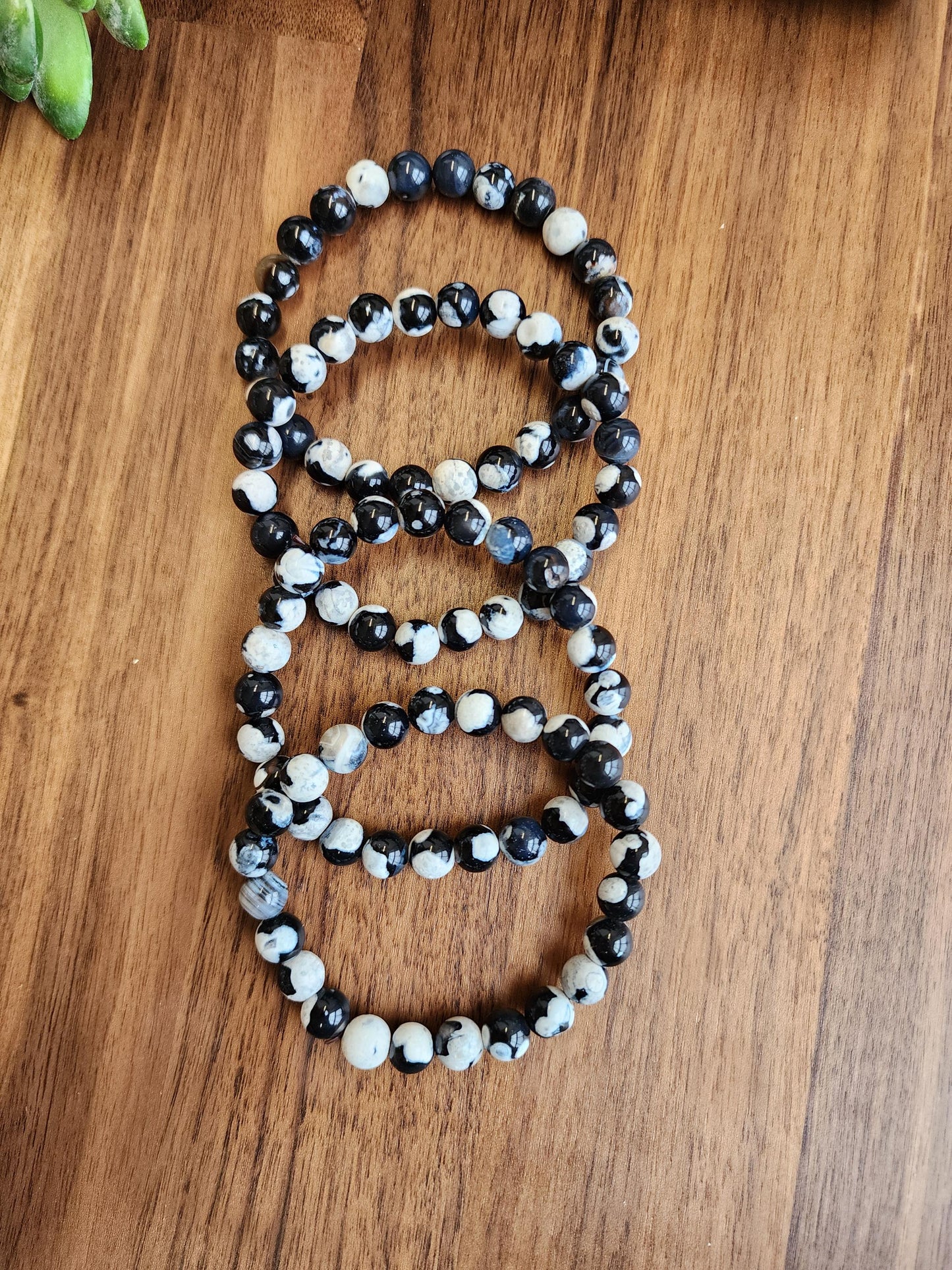 Black Orca Agate Bracelet: 8MM Dark Blue Black Crystal Beads with White Agate Bubbles & Orbs | Some Banding | Great gift ot offer strength