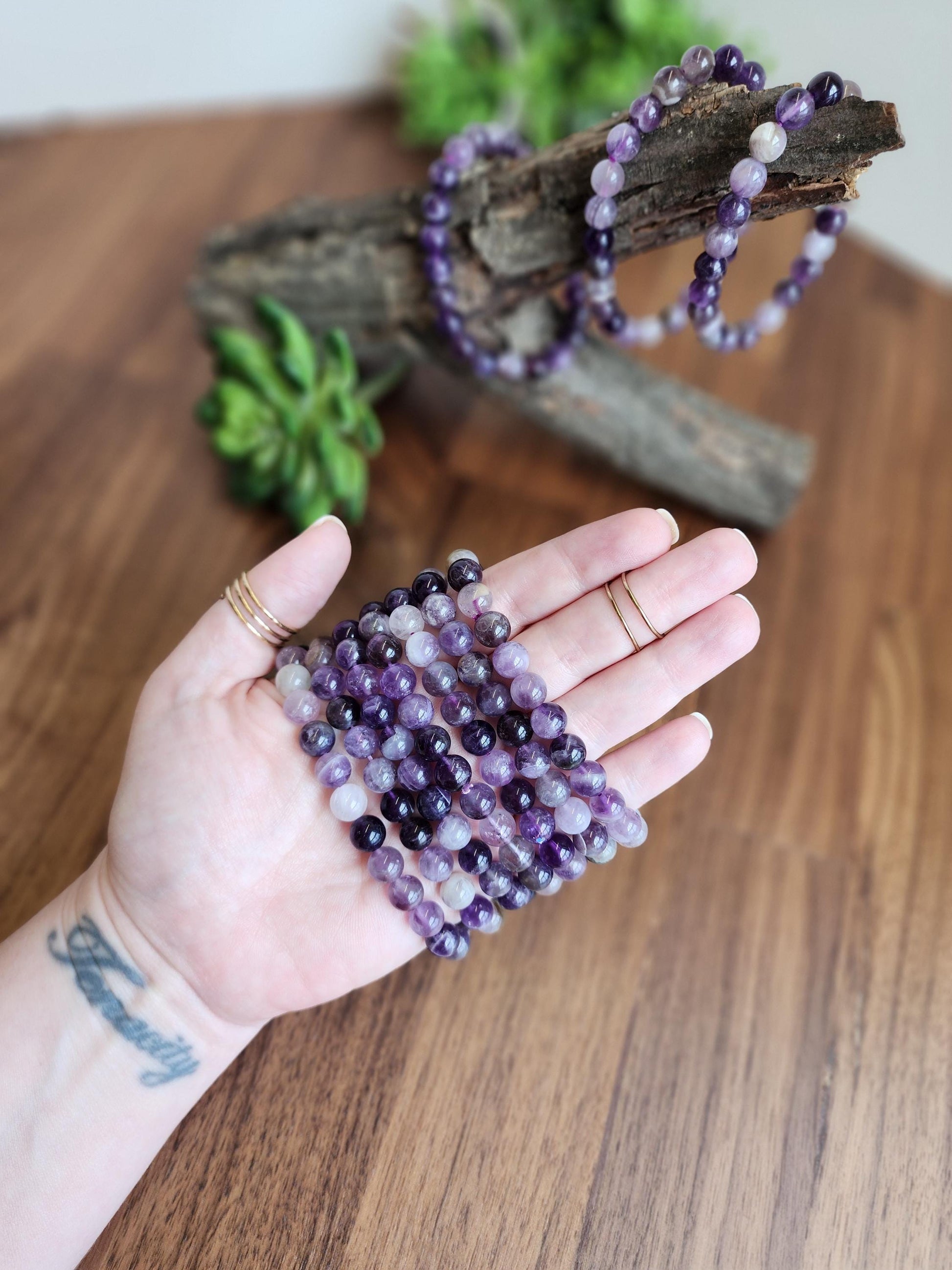 Favorite Amethyst Bracelet: 8.5MM Natural Purple Crystal Beads | Most popular crystal jewelry collection for PopRocksDecor | Lavendar Lilac