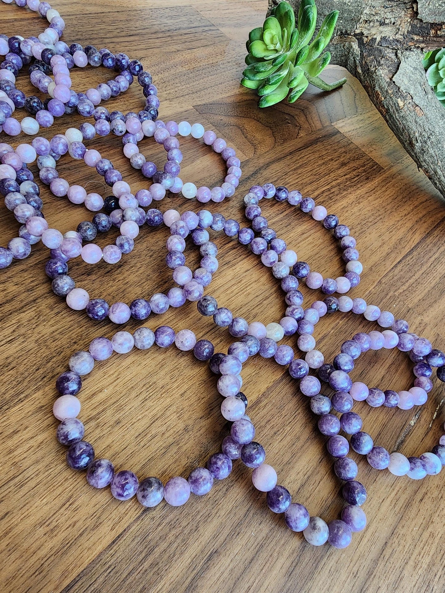 Lepidolite Bracelet: 8MM Purple Crystal Beads | Rare, lilac-purple lithium-rich mica mineral