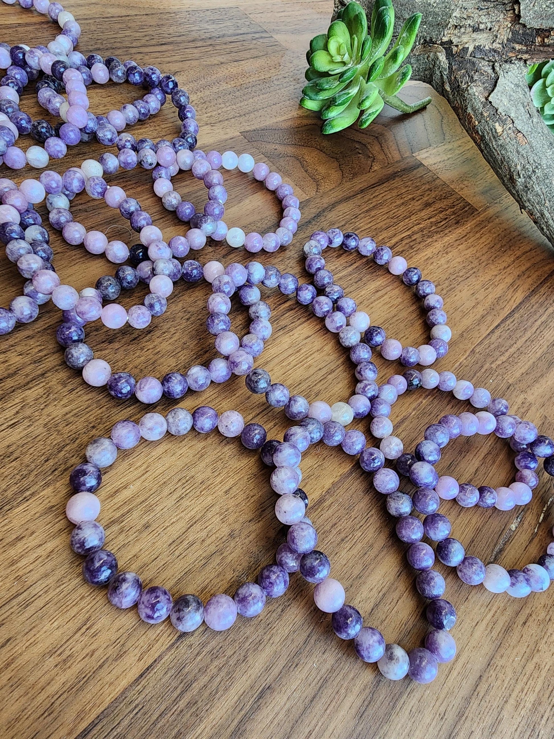 Lepidolite Bracelet: 8MM Purple Crystal Beads | Rare, lilac-purple lithium-rich mica mineral