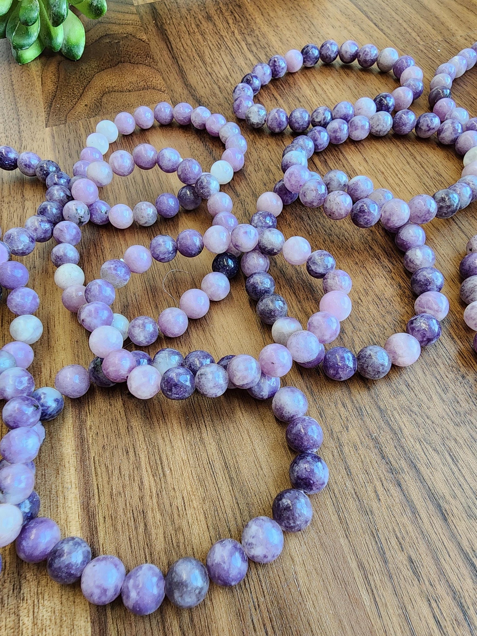 Lepidolite Bracelet: 8MM Purple Crystal Beads | Rare, lilac-purple lithium-rich mica mineral