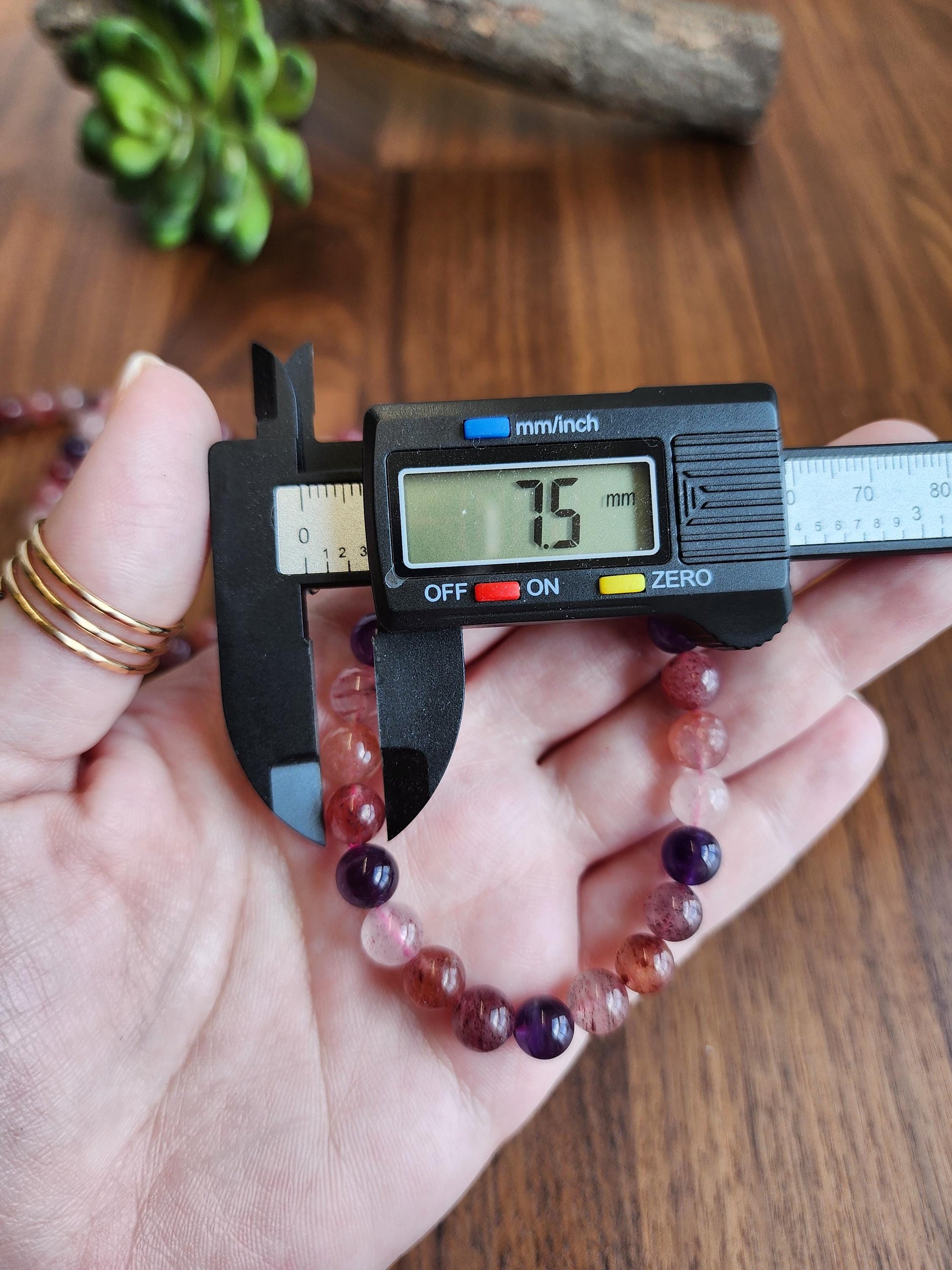 Super 7 Bracelet: 7.5 MM Sacred Seven Melody Stone Crystal Beads | Natural Rainbow Purple, Red, Pink Jewelry | Rare High Vibration Energy