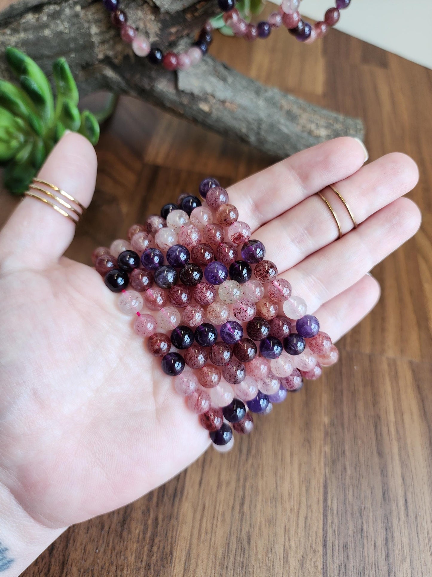 Super 7 Bracelet: 7.5 MM Sacred Seven Melody Stone Crystal Beads | Natural Rainbow Purple, Red, Pink Jewelry | Rare High Vibration Energy