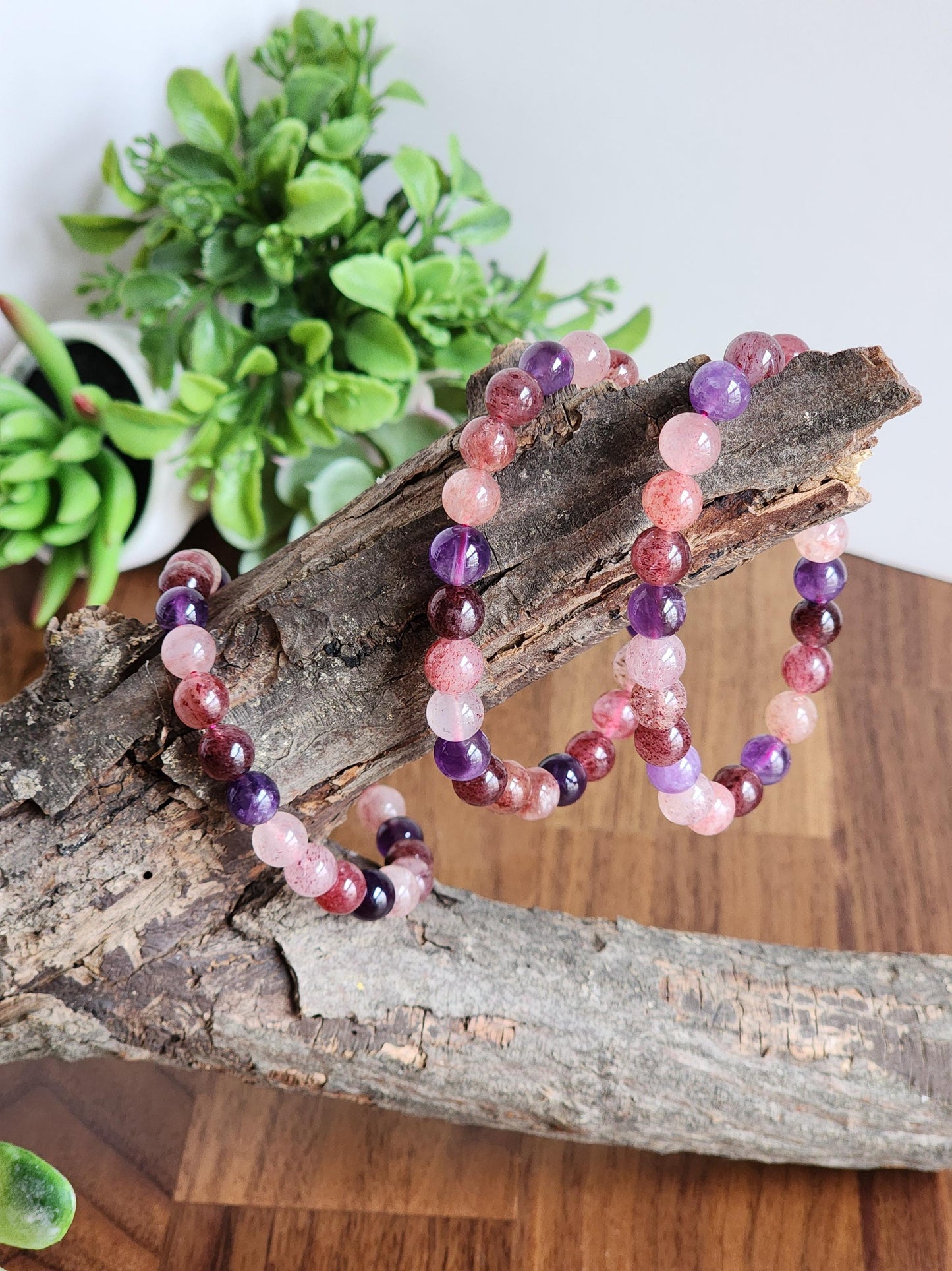 Super 7 Bracelet: 7.5 MM Sacred Seven Melody Stone Crystal Beads | Natural Rainbow Purple, Red, Pink Jewelry | Rare High Vibration Energy