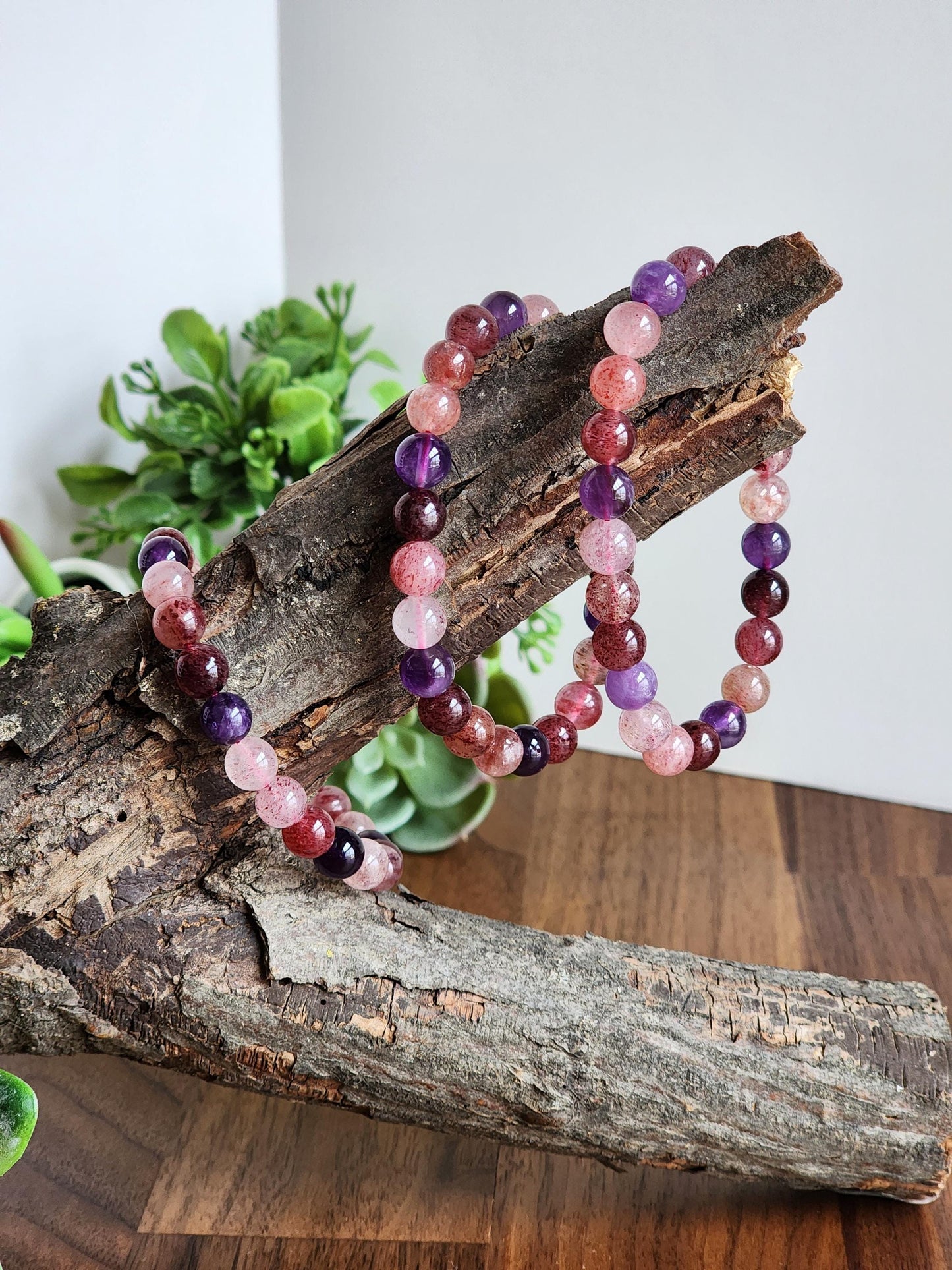 Super 7 Bracelet: 7.5 MM Sacred Seven Melody Stone Crystal Beads | Natural Rainbow Purple, Red, Pink Jewelry | Rare High Vibration Energy