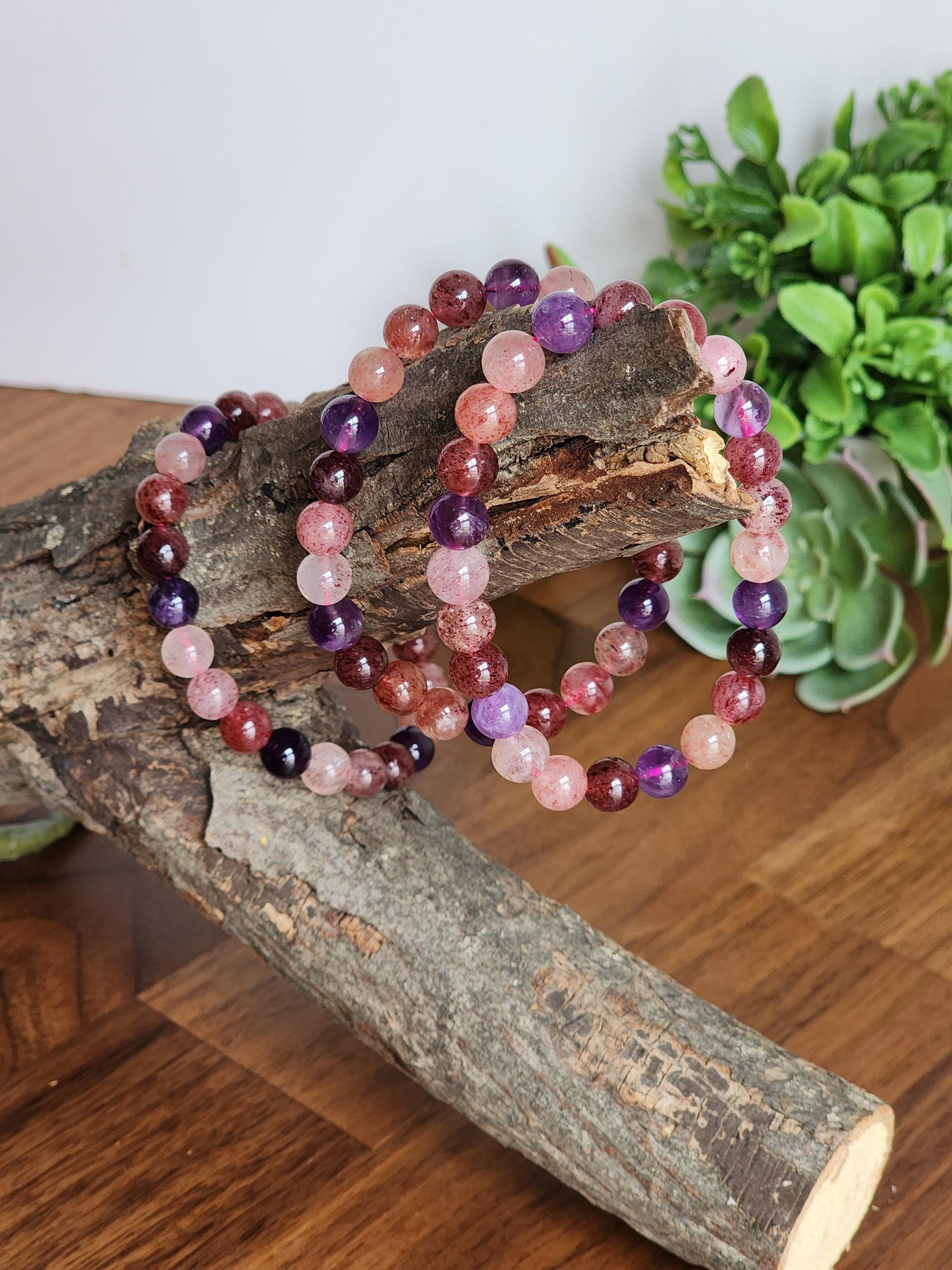 Super 7 Bracelet: 7.5 MM Sacred Seven Melody Stone Crystal Beads | Natural Rainbow Purple, Red, Pink Jewelry | Rare High Vibration Energy