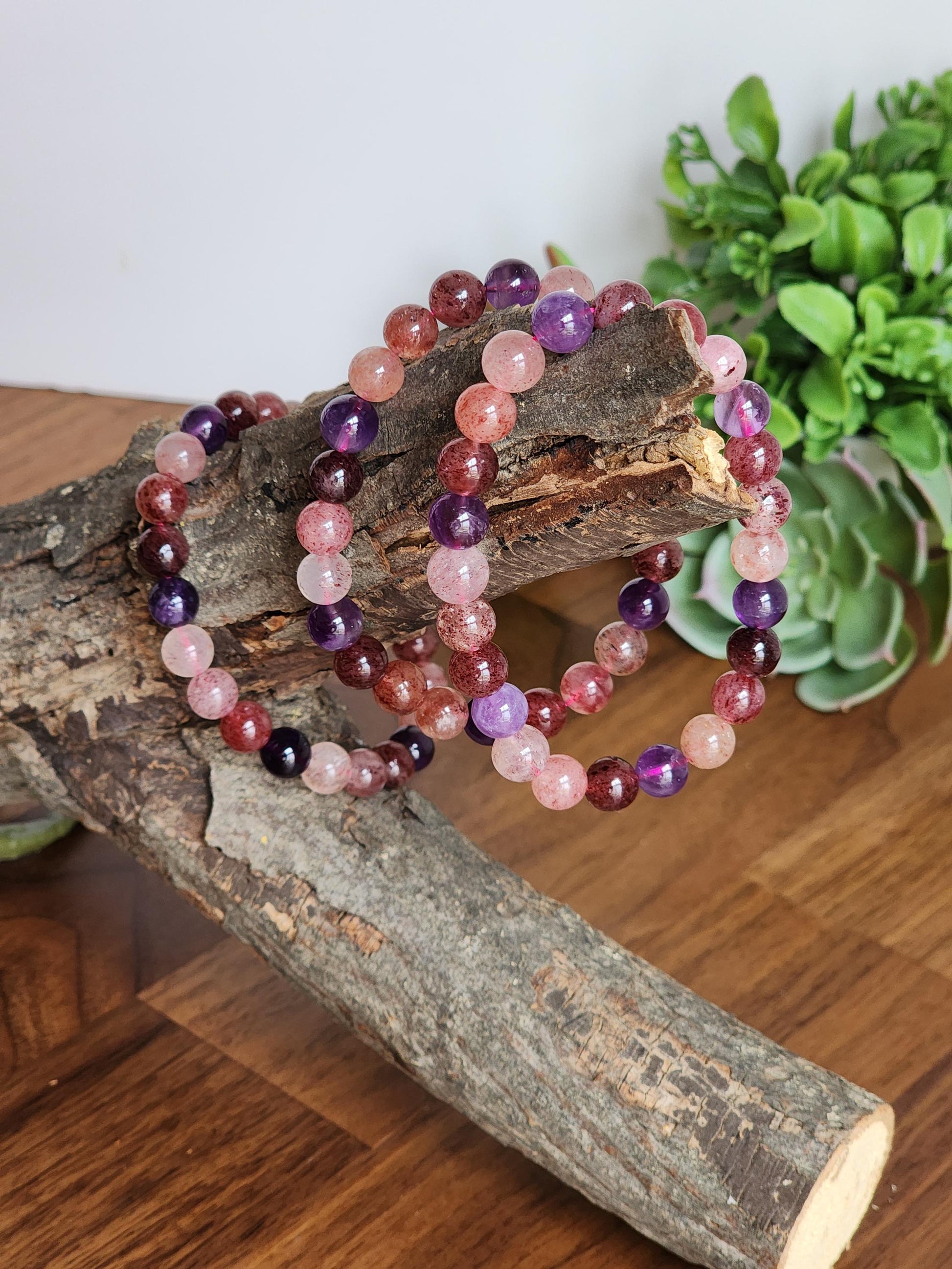 Super 7 Bracelet: 7.5 MM Sacred Seven Melody Stone Crystal Beads | Natural Rainbow Purple, Red, Pink Jewelry | Rare High Vibration Energy