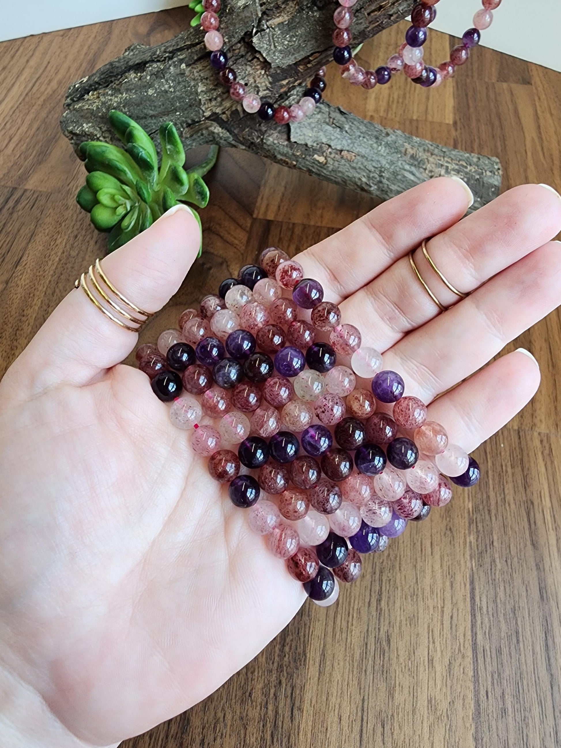 Super 7 Bracelet: 7.5 MM Sacred Seven Melody Stone Crystal Beads | Natural Rainbow Purple, Red, Pink Jewelry | Rare High Vibration Energy