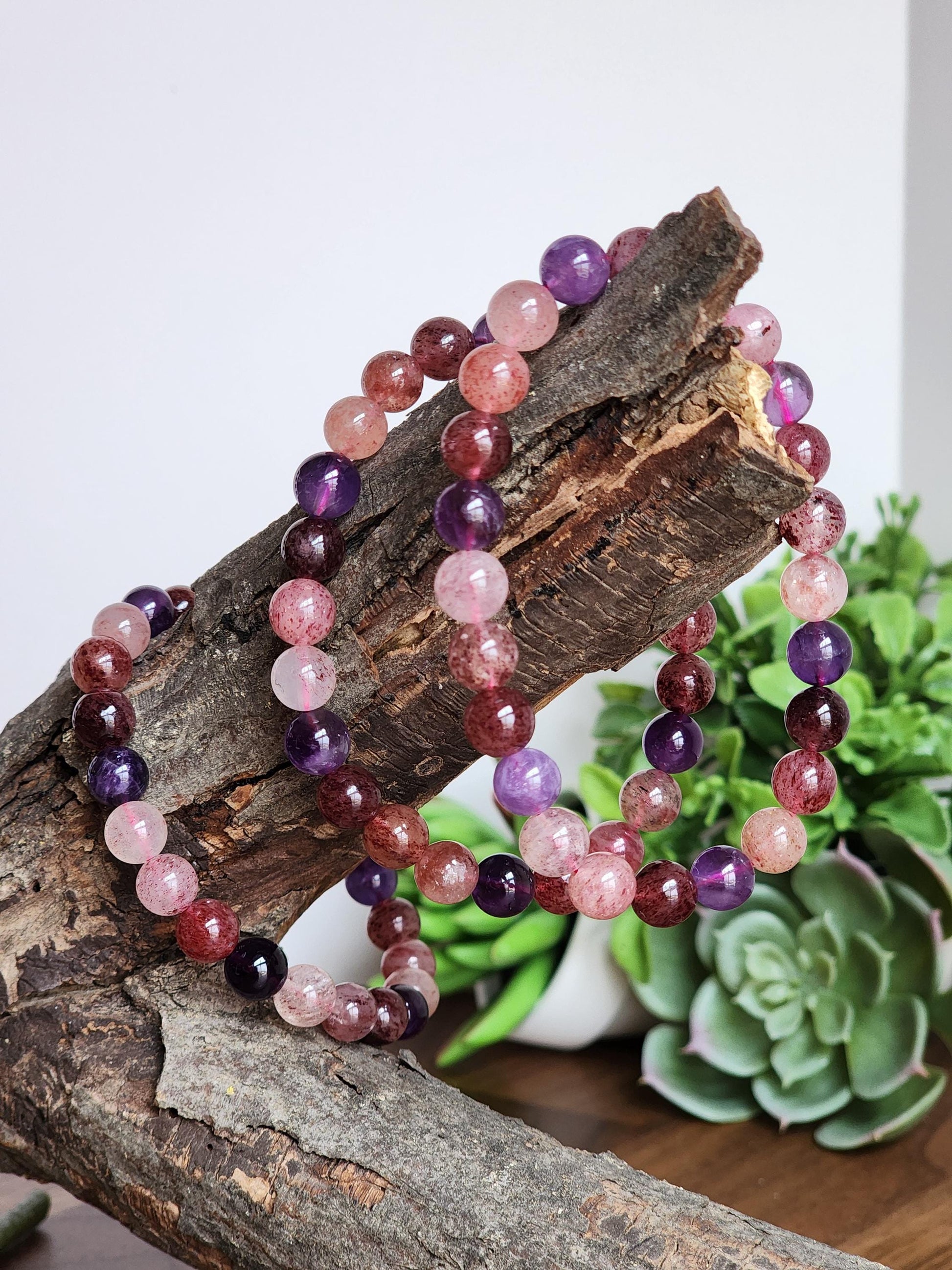 Super 7 Bracelet: 7.5 MM Sacred Seven Melody Stone Crystal Beads | Natural Rainbow Purple, Red, Pink Jewelry | Rare High Vibration Energy