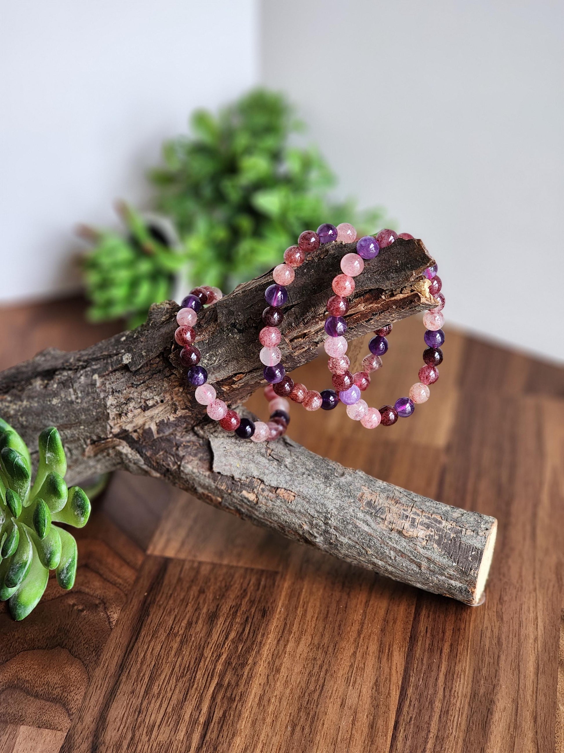 Super 7 Bracelet: 7.5 MM Sacred Seven Melody Stone Crystal Beads | Natural Rainbow Purple, Red, Pink Jewelry | Rare High Vibration Energy