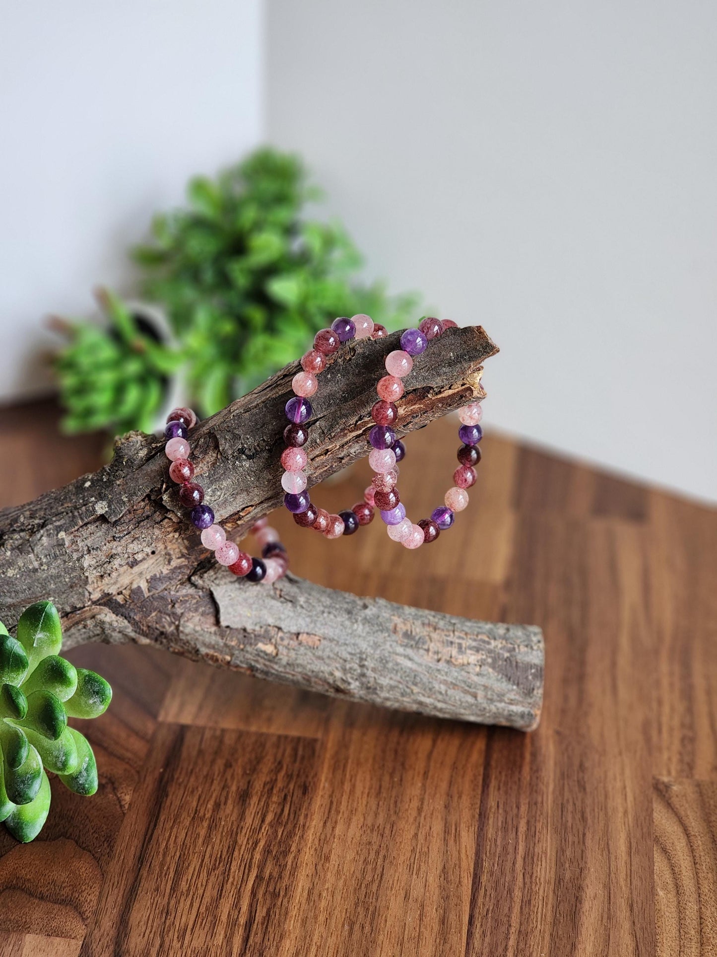 Super 7 Bracelet: 7.5 MM Sacred Seven Melody Stone Crystal Beads | Natural Rainbow Purple, Red, Pink Jewelry | Rare High Vibration Energy