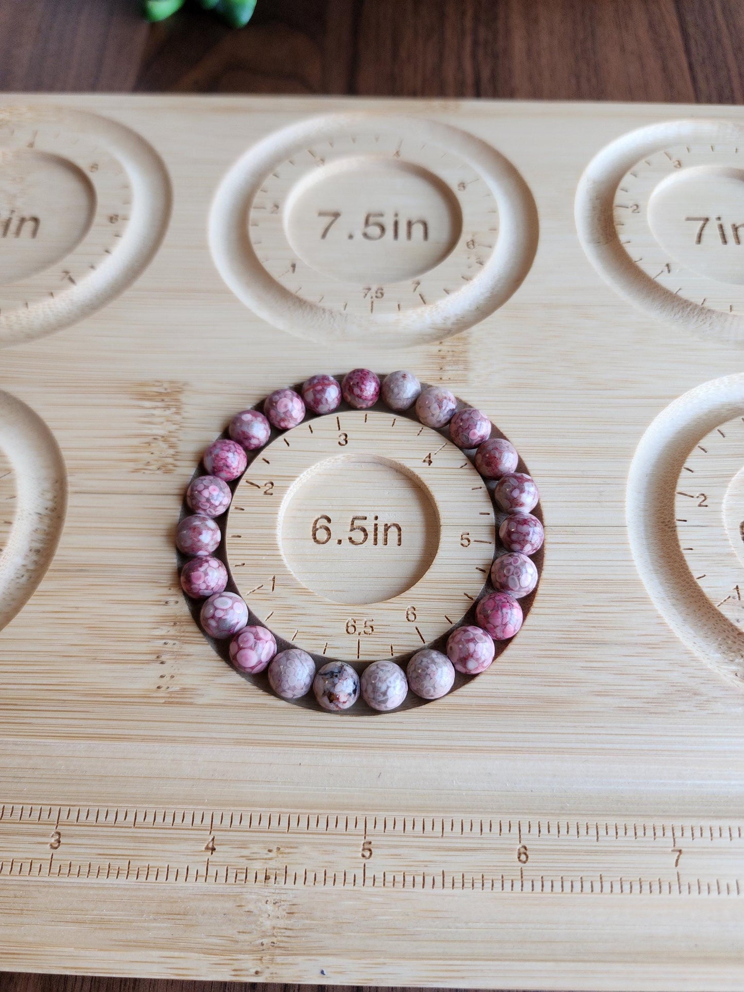 Pink Fossil Coral Bracelet: 8MM Red Chrysanthemum Crystal Beads | Maifanite Stone | Unique Pink Snowflake Llanite | Rare Jewelry Gift Idea