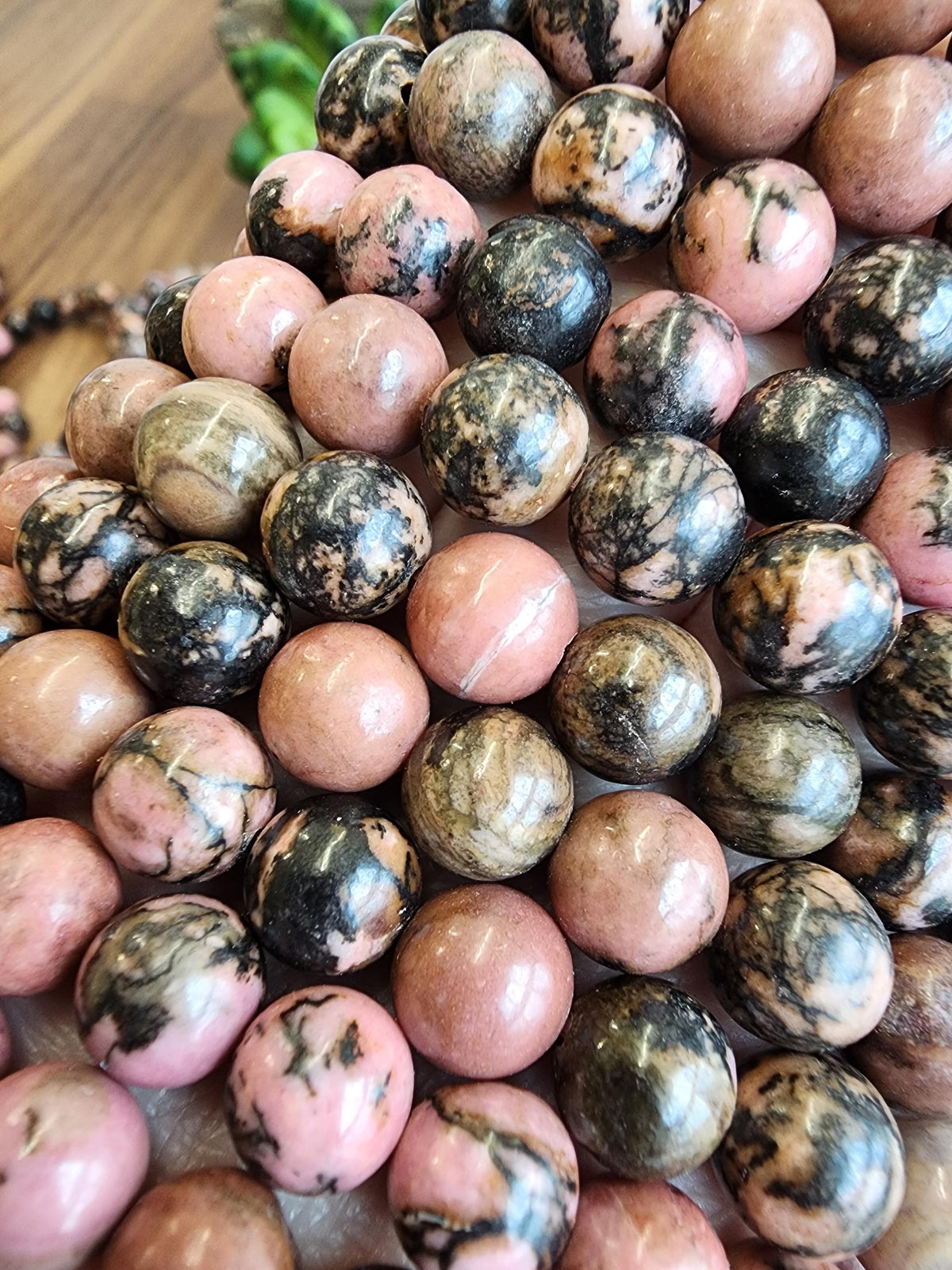 Black Veined Rhodonite Bracelet: 8MM Pink Crystal Beads with Spideweb Patterns | Edgy Cool Gift for a Goth Girl or a Steampunk Teen
