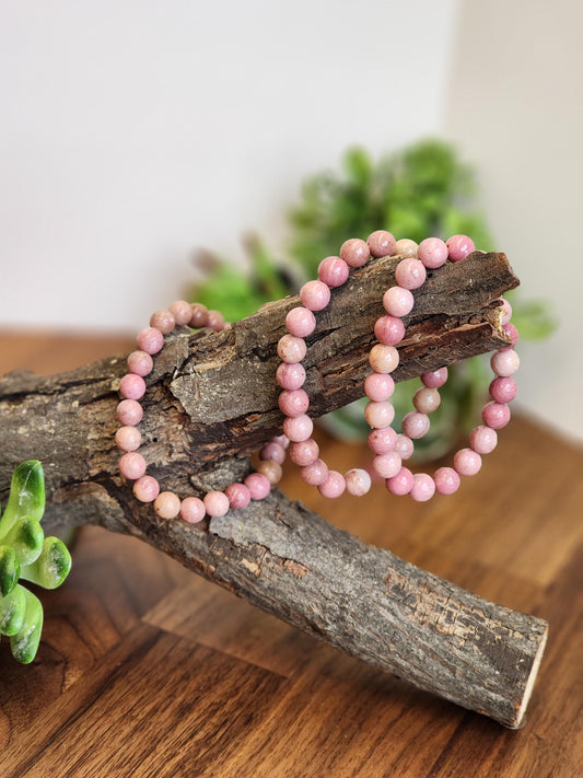 Pink Petrified Wood Bracelet: 8MM Natural Blush Crystal Beads | Girly Jewelry for Spring Pastel Lover | Little Girl Birthday Gift or New Mom