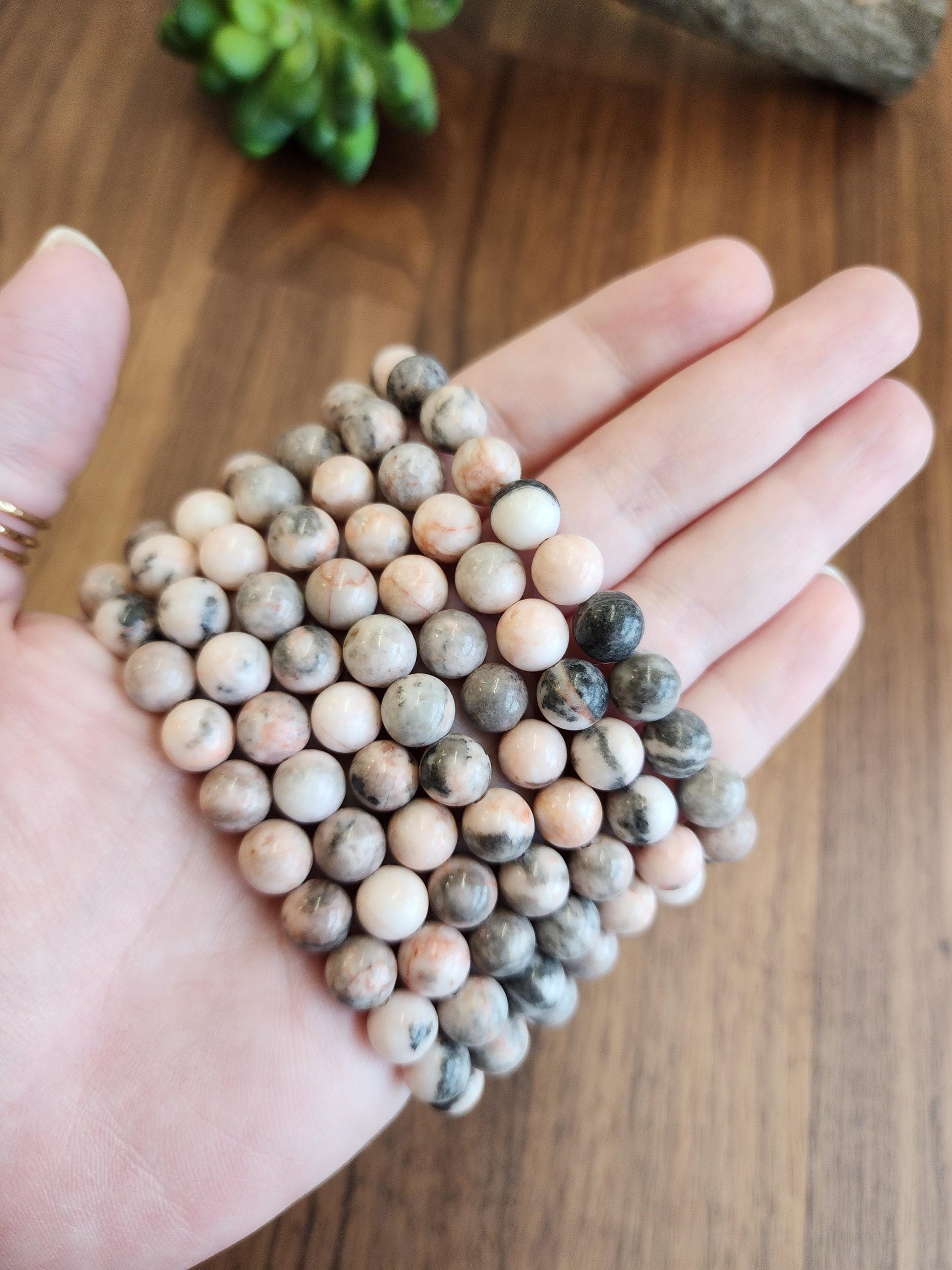 Pink Zebra Jasper: 8MM Natural Crystal Beads | Subtle Gray Pink and White Hues | Perfect gift for Teens, Easter Baskets, and Fun Summer Fits