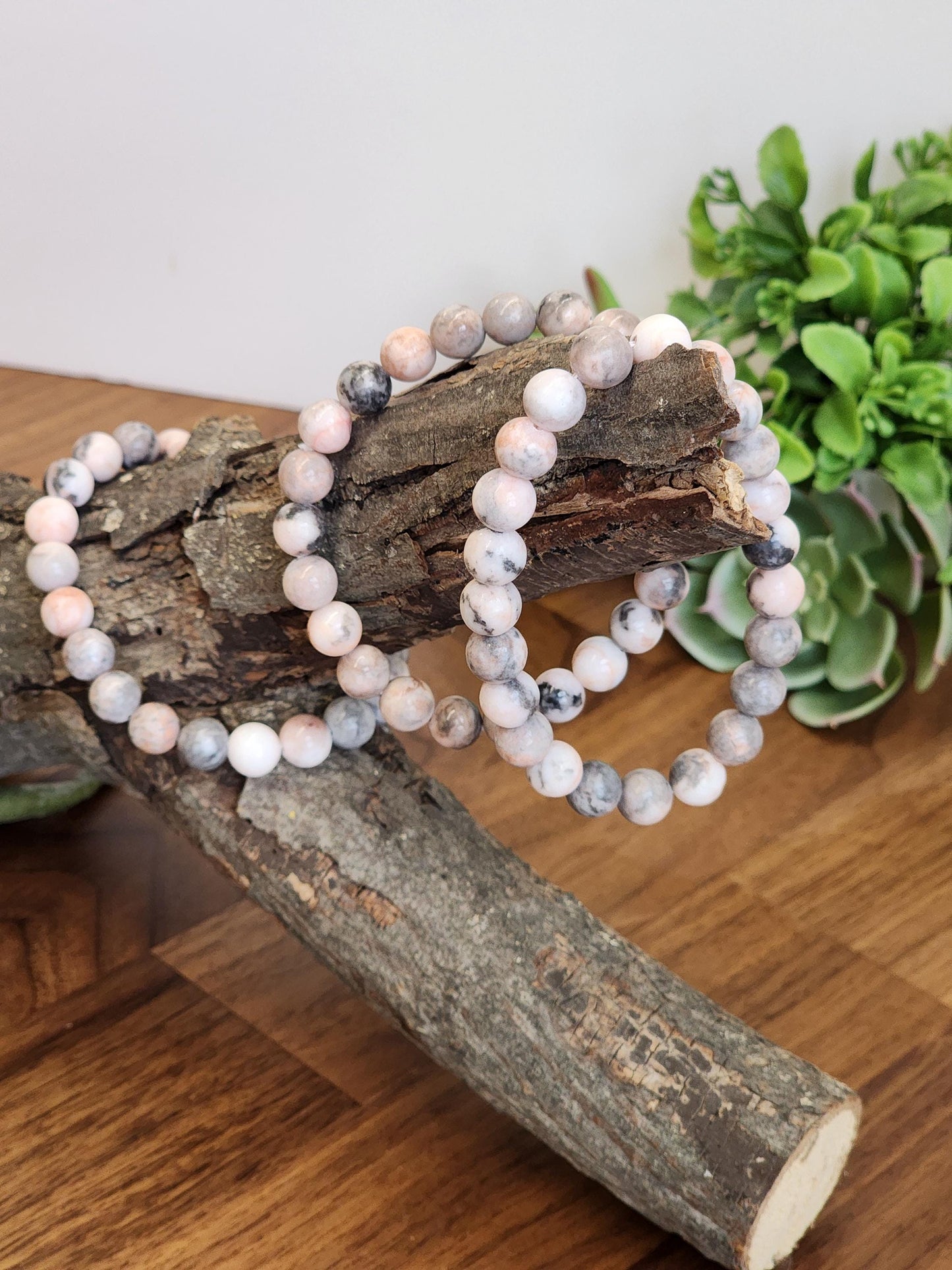 Pink Zebra Jasper: 8MM Natural Crystal Beads | Subtle Gray Pink and White Hues | Perfect gift for Teens, Easter Baskets, and Fun Summer Fits