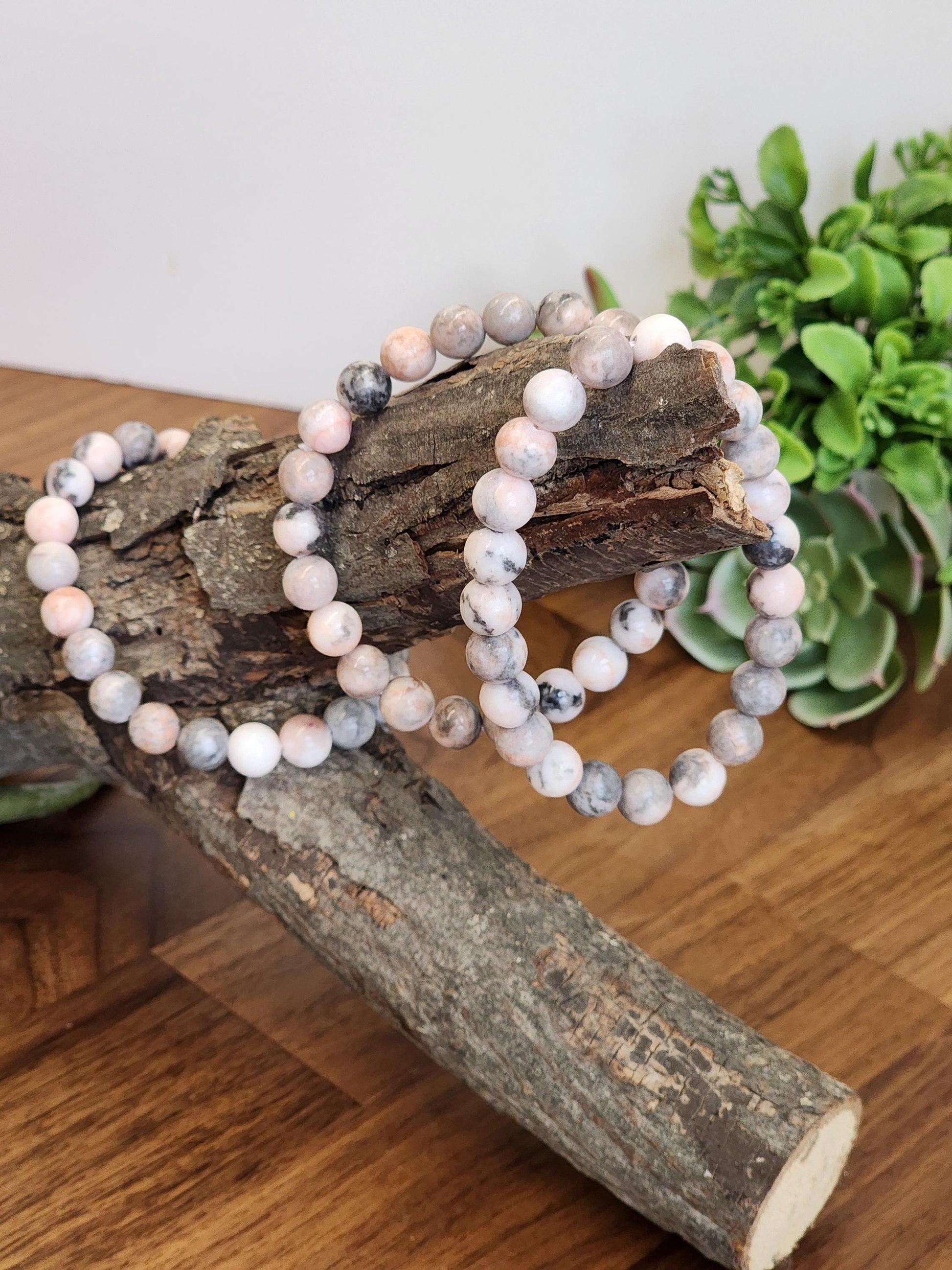 Pink Zebra Jasper: 8MM Natural Crystal Beads | Subtle Gray Pink and White Hues | Perfect gift for Teens, Easter Baskets, and Fun Summer Fits