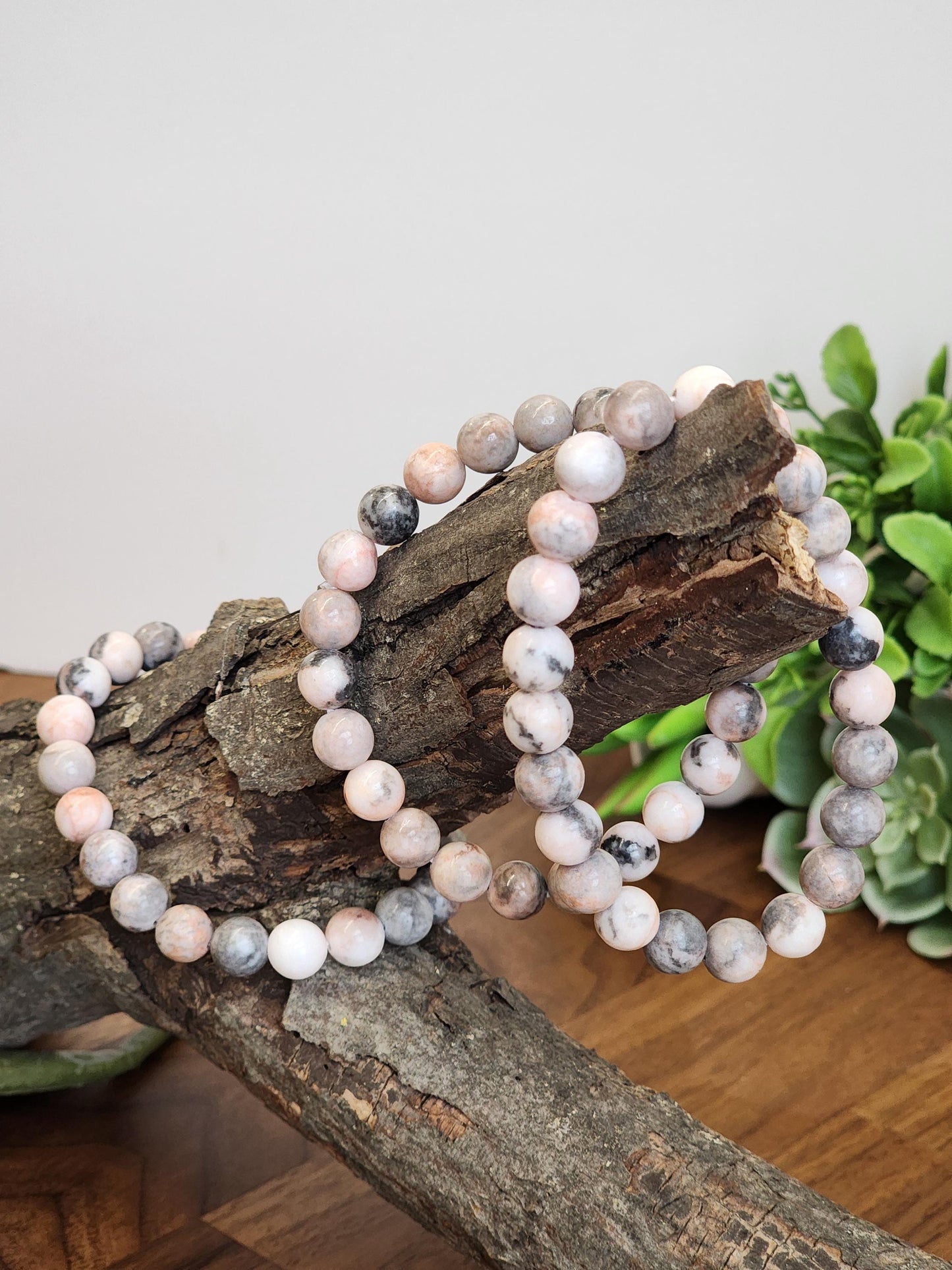 Pink Zebra Jasper: 8MM Natural Crystal Beads | Subtle Gray Pink and White Hues | Perfect gift for Teens, Easter Baskets, and Fun Summer Fits