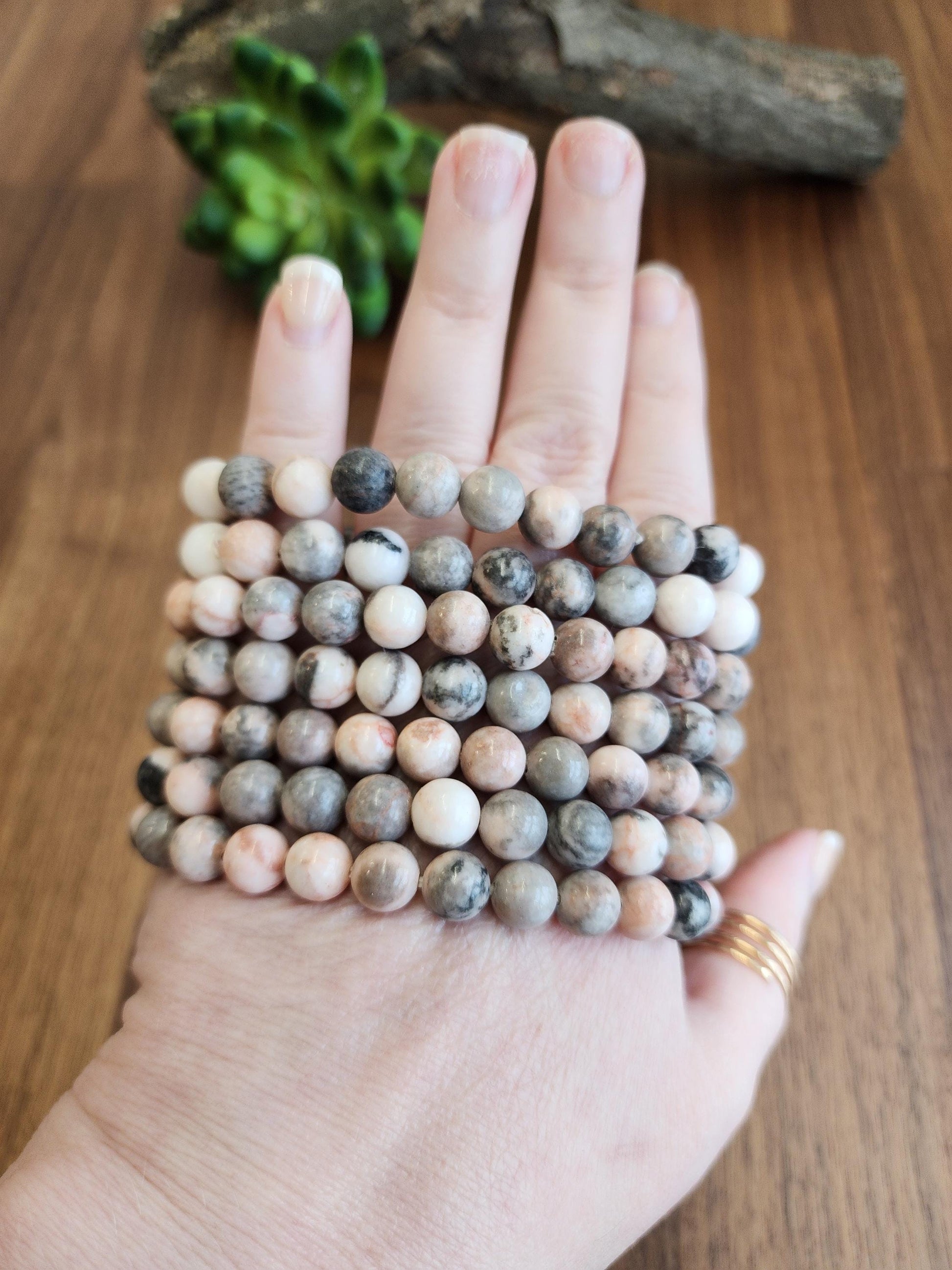Pink Zebra Jasper: 8MM Natural Crystal Beads | Subtle Gray Pink and White Hues | Perfect gift for Teens, Easter Baskets, and Fun Summer Fits