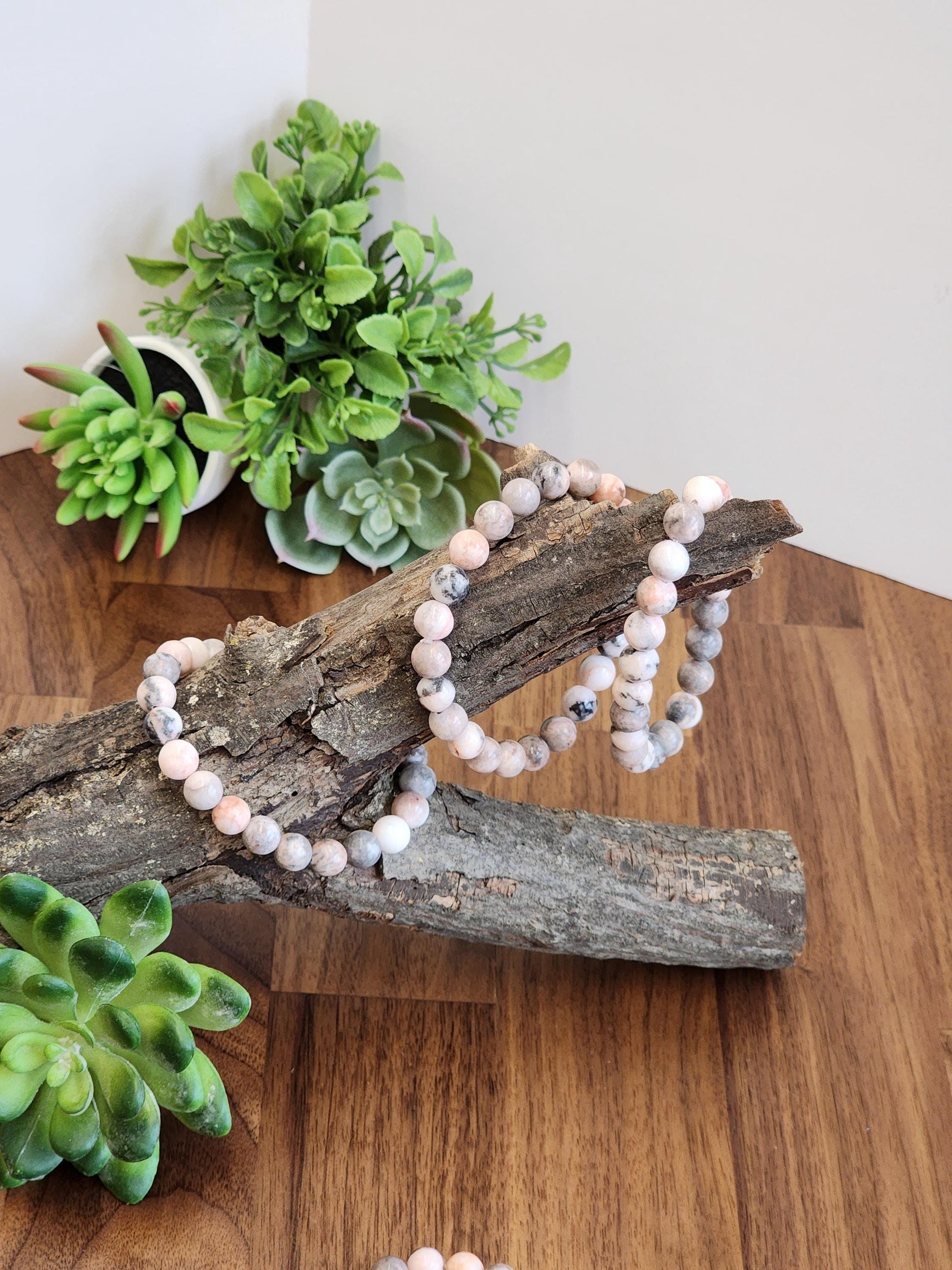 Pink Zebra Jasper: 8MM Natural Crystal Beads | Subtle Gray Pink and White Hues | Perfect gift for Teens, Easter Baskets, and Fun Summer Fits
