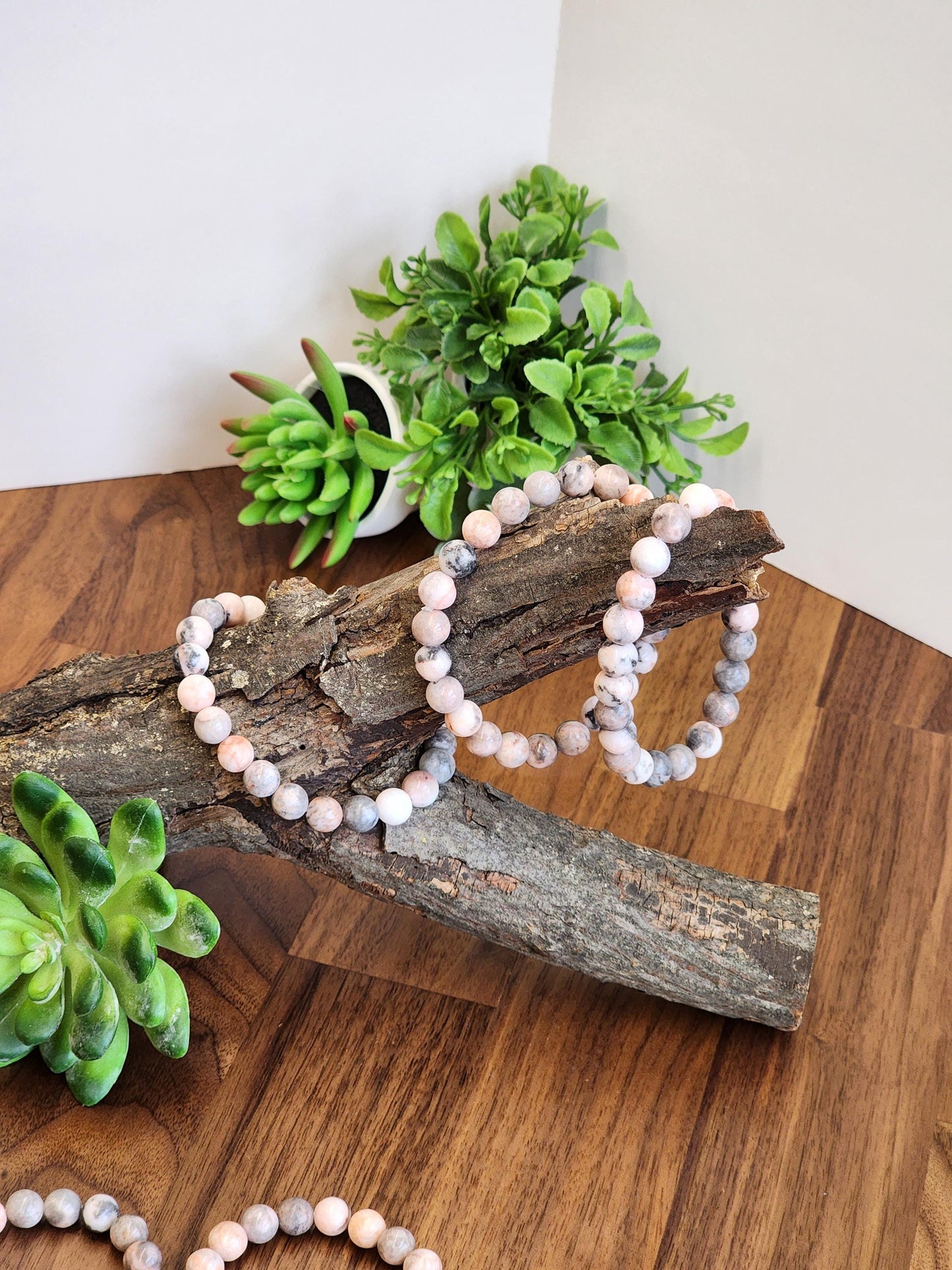 Pink Zebra Jasper: 8MM Natural Crystal Beads | Subtle Gray Pink and White Hues | Perfect gift for Teens, Easter Baskets, and Fun Summer Fits
