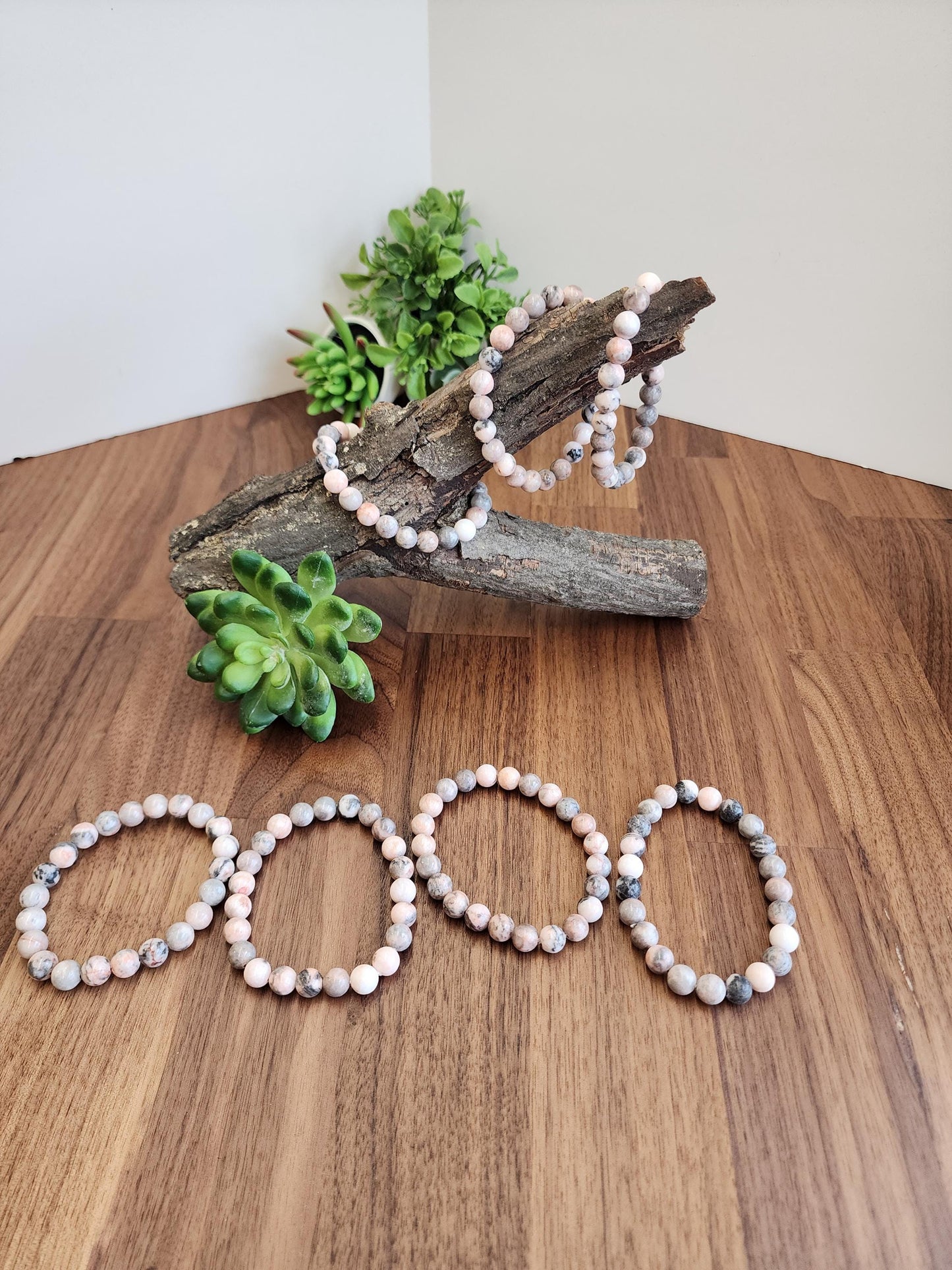 Pink Zebra Jasper: 8MM Natural Crystal Beads | Subtle Gray Pink and White Hues | Perfect gift for Teens, Easter Baskets, and Fun Summer Fits