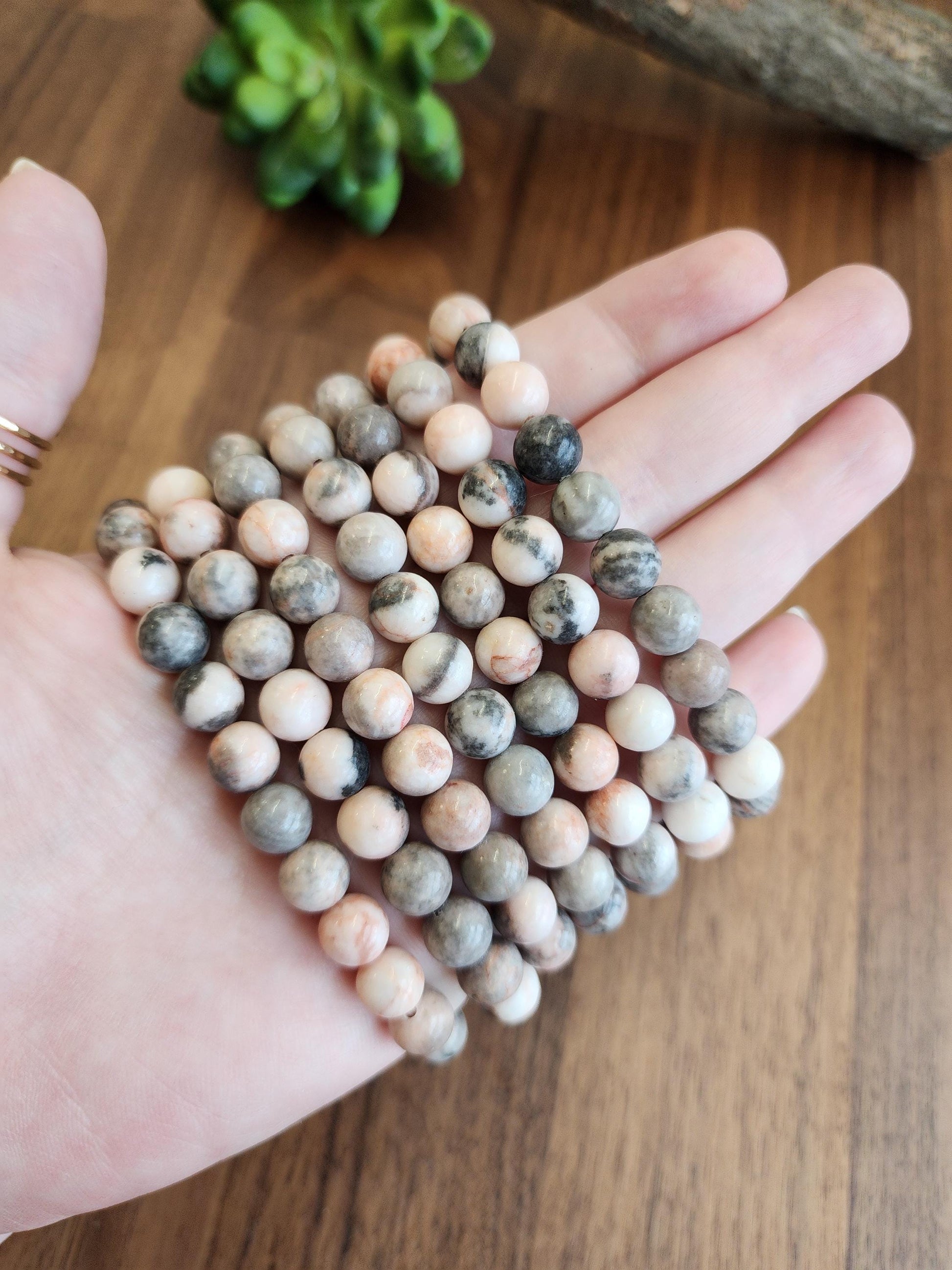 Pink Zebra Jasper: 8MM Natural Crystal Beads | Subtle Gray Pink and White Hues | Perfect gift for Teens, Easter Baskets, and Fun Summer Fits