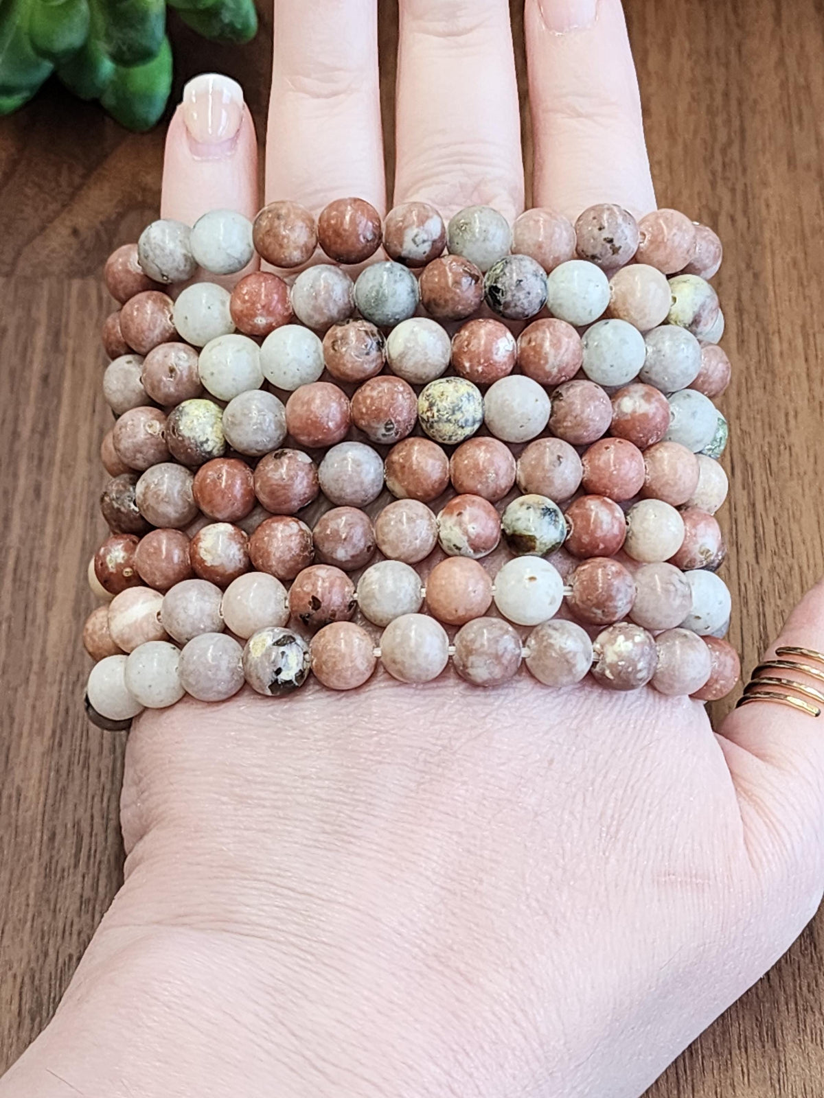 Spicy Jasper Bracelet: 8MM Natural Plum Blossom Crystal Beads | Red, Prink, Gray, White, Black | Grounding Earth Energy, Connect with Nature