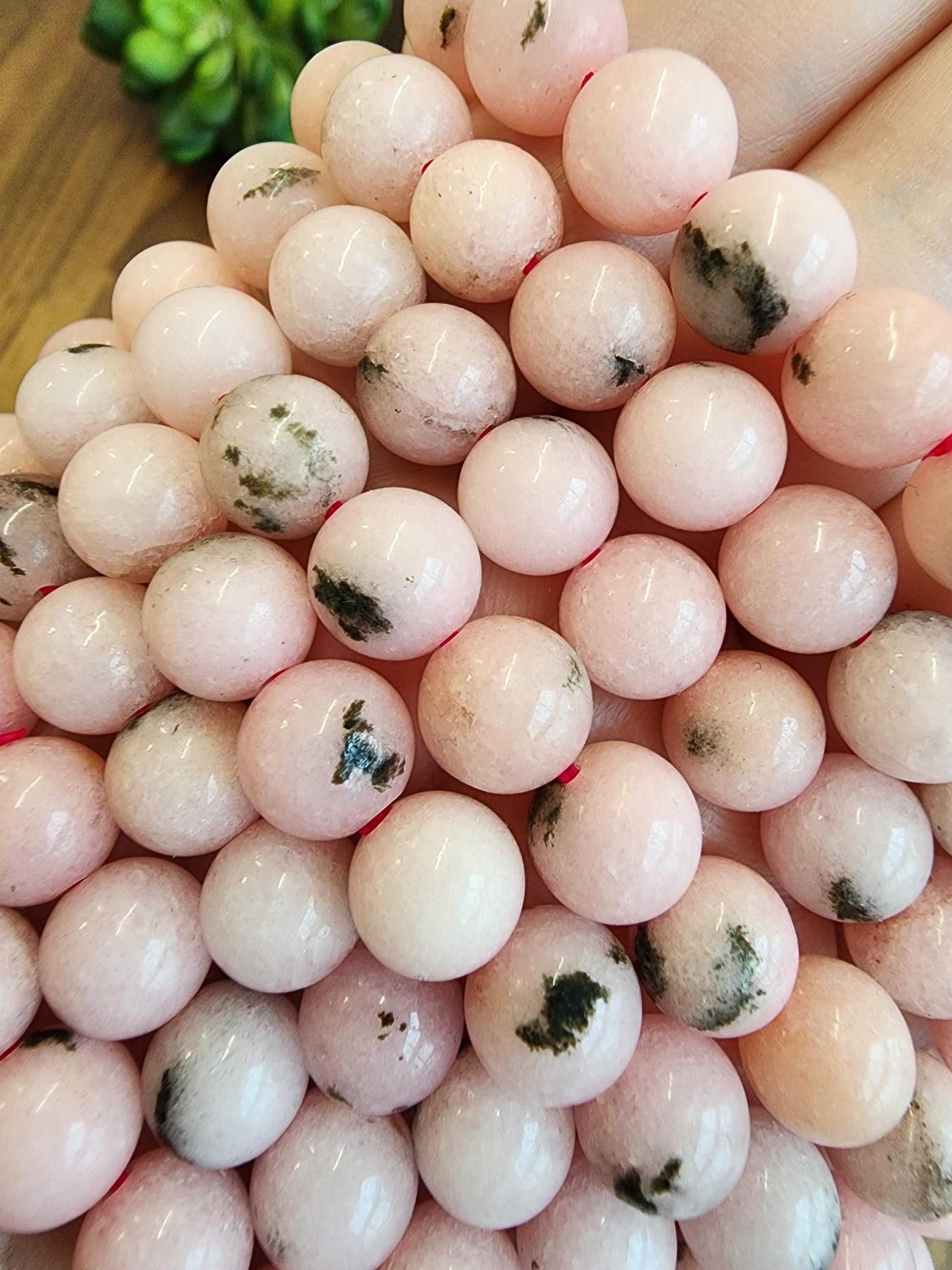 Pink Dendritic Opal Bracelet: 8MM Natural Crystal Beads Enhanced with Pale Pink Dye | Mother's Day Gift or Easter Basket Stuffer for Kids