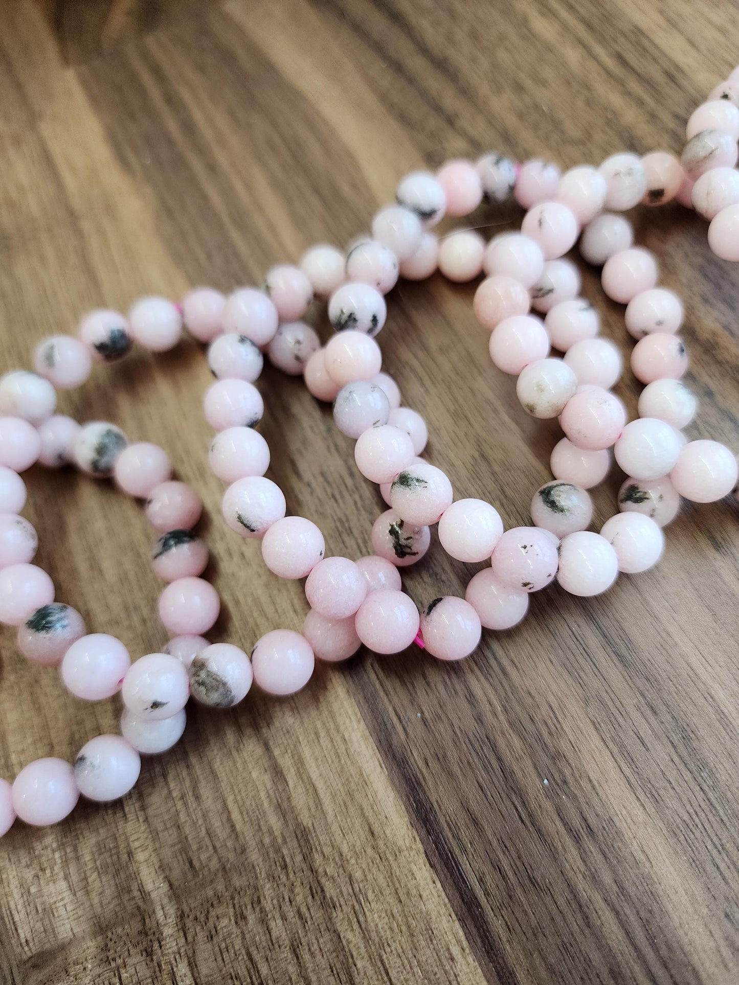 Pink Dendritic Opal Bracelet: 8MM Natural Crystal Beads Enhanced with Pale Pink Dye | Mother's Day Gift or Easter Basket Stuffer for Kids