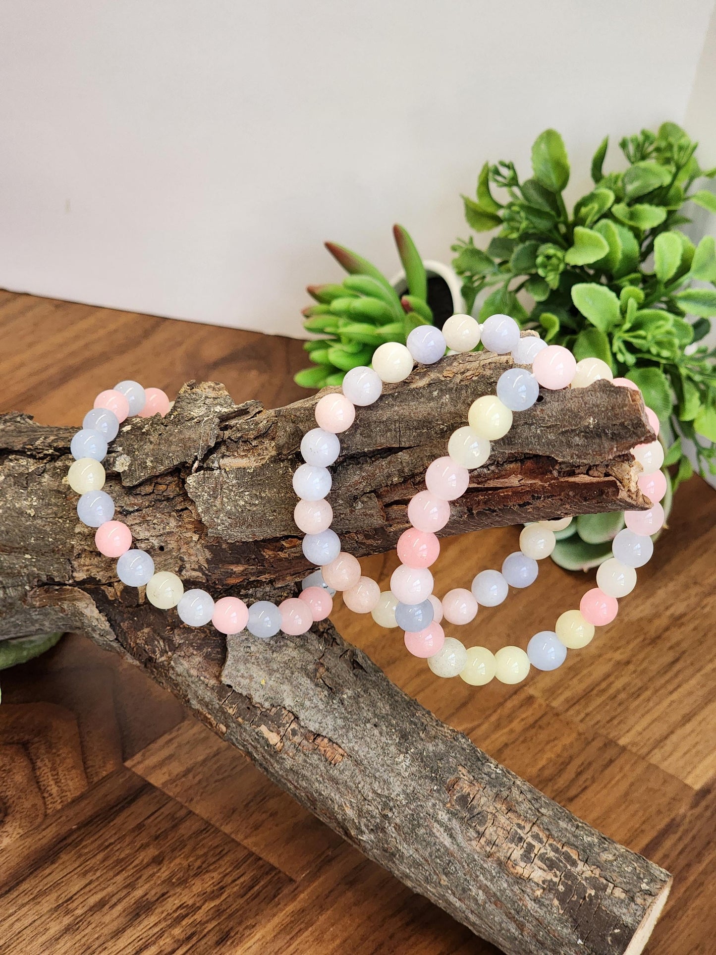 Morganite Crystal Bracelet: 8MM Natural Baby Pink, Soft Yellow, Cloudy Blue Beads | Perfect gift Easter or that Pastelcore Vibe for Spring