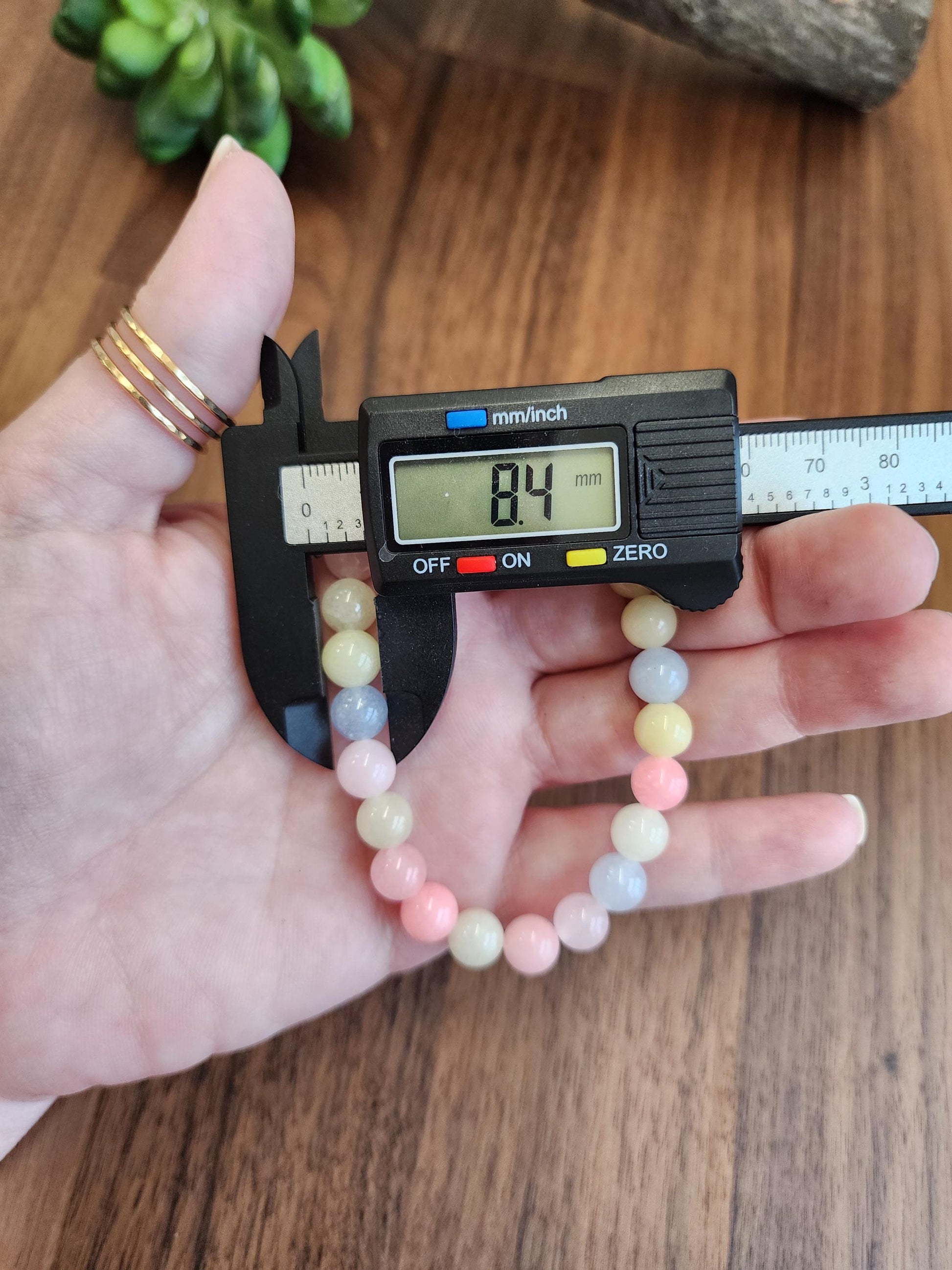 Morganite Crystal Bracelet: 8MM Natural Baby Pink, Soft Yellow, Cloudy Blue Beads | Perfect gift Easter or that Pastelcore Vibe for Spring