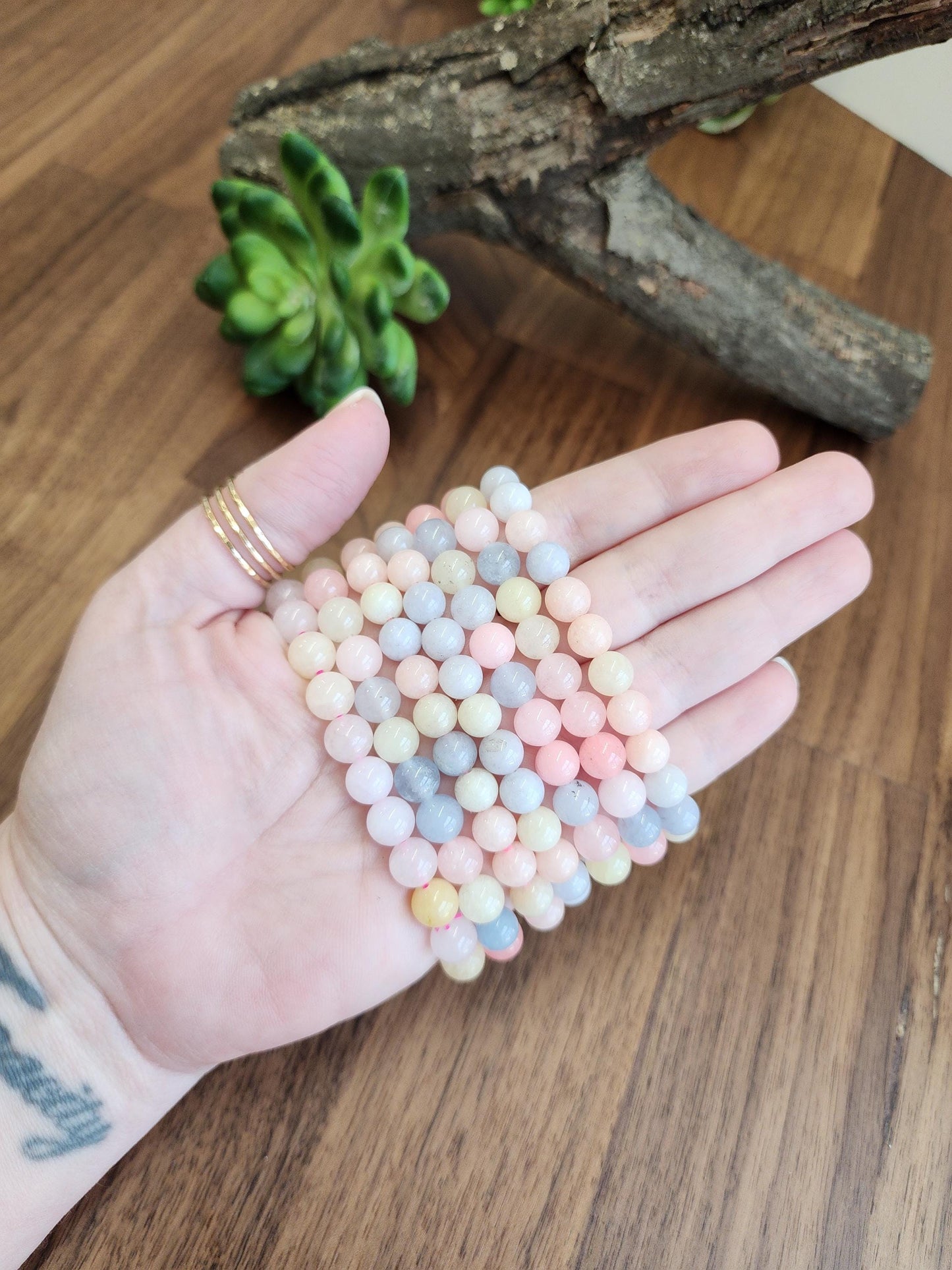 Morganite Crystal Bracelet: 8MM Natural Baby Pink, Soft Yellow, Cloudy Blue Beads | Perfect gift Easter or that Pastelcore Vibe for Spring