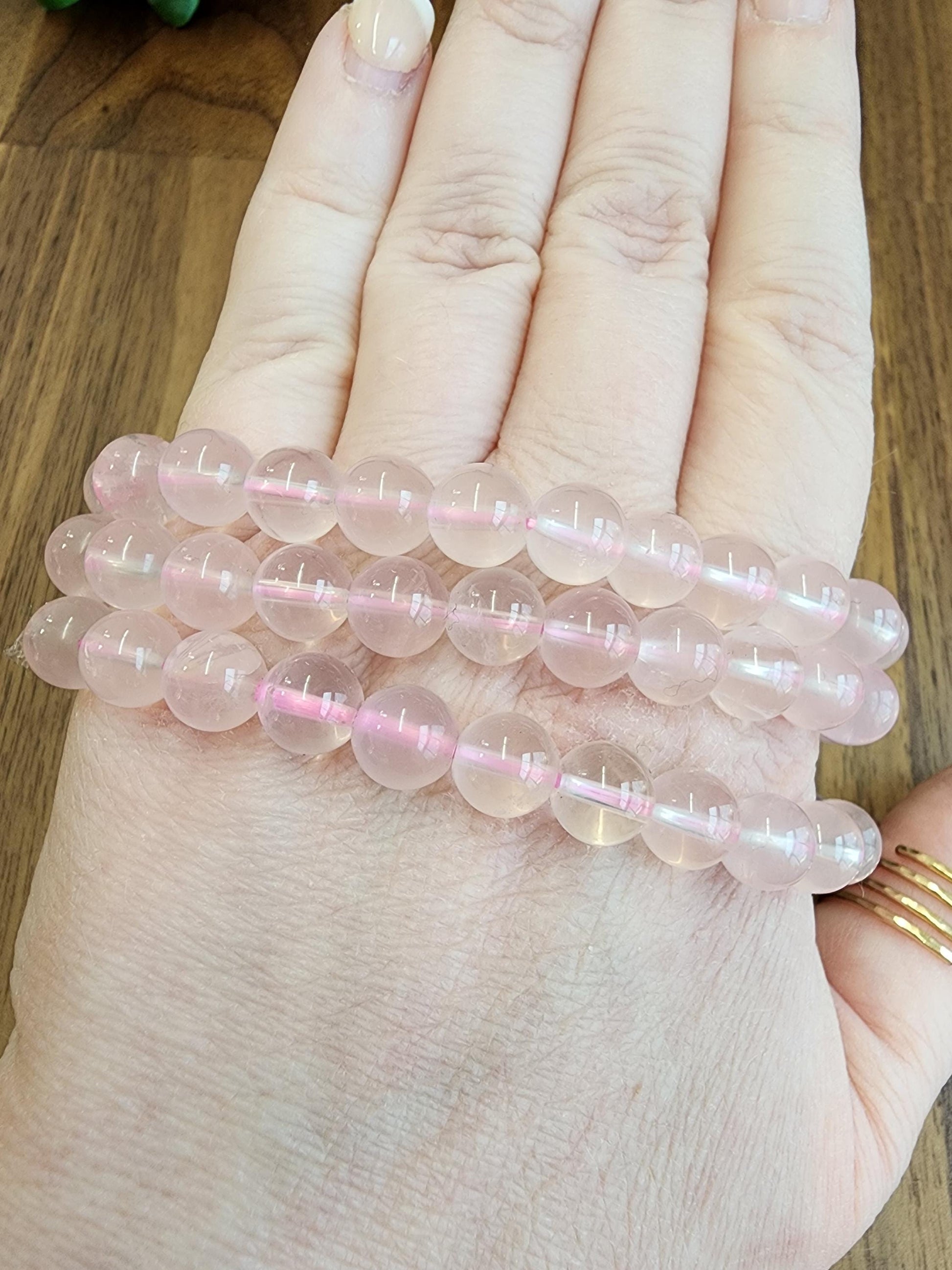 High Quality Rose Quartz Bracelet: 8MM Natural Pink Crystal Beads, Translucent, High Vibration Jewelry for Tactile Calming, Treat-yo-Self