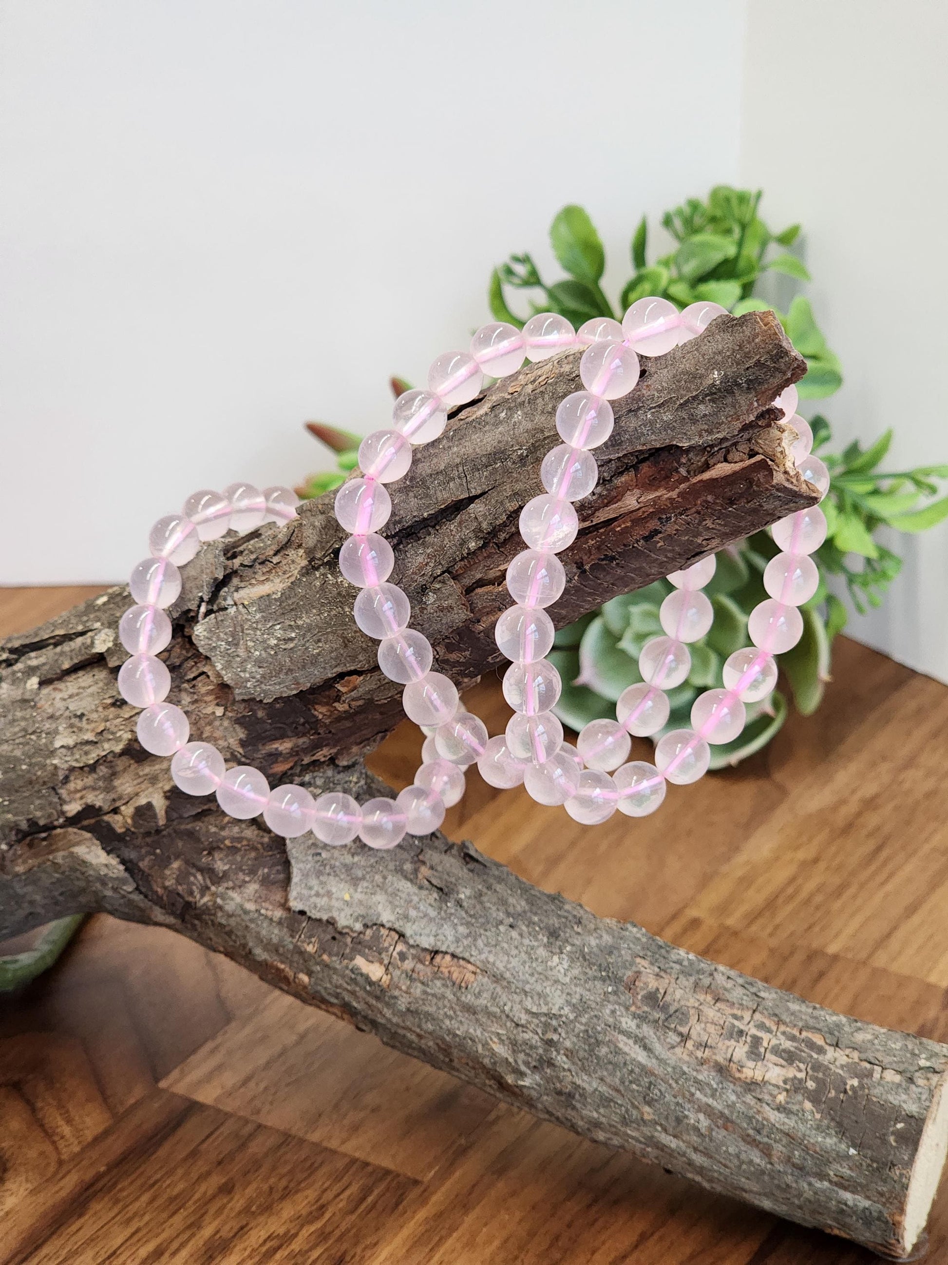 High Quality Rose Quartz Bracelet: 8MM Natural Pink Crystal Beads, Translucent, High Vibration Jewelry for Tactile Calming, Treat-yo-Self