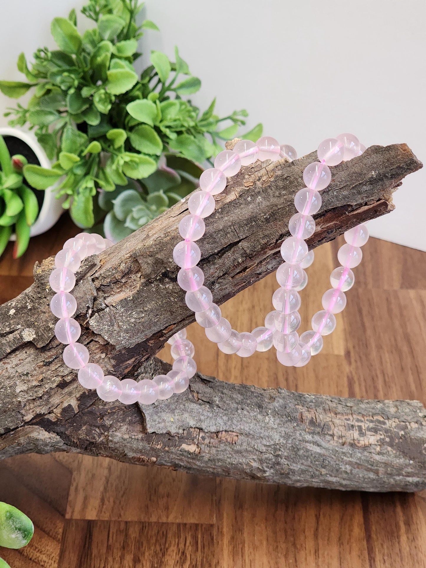High Quality Rose Quartz Bracelet: 8MM Natural Pink Crystal Beads, Translucent, High Vibration Jewelry for Tactile Calming, Treat-yo-Self