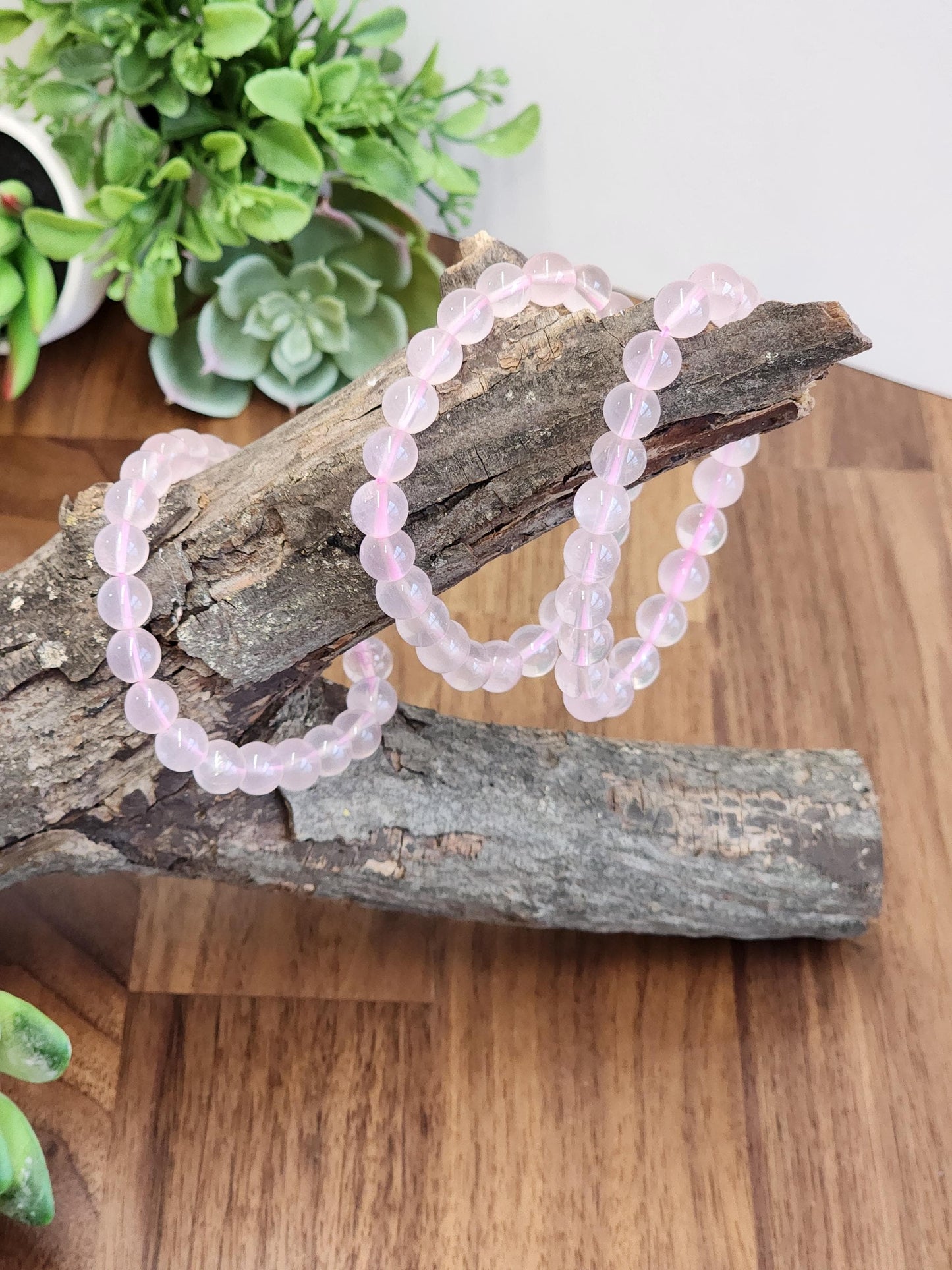 High Quality Rose Quartz Bracelet: 8MM Natural Pink Crystal Beads, Translucent, High Vibration Jewelry for Tactile Calming, Treat-yo-Self